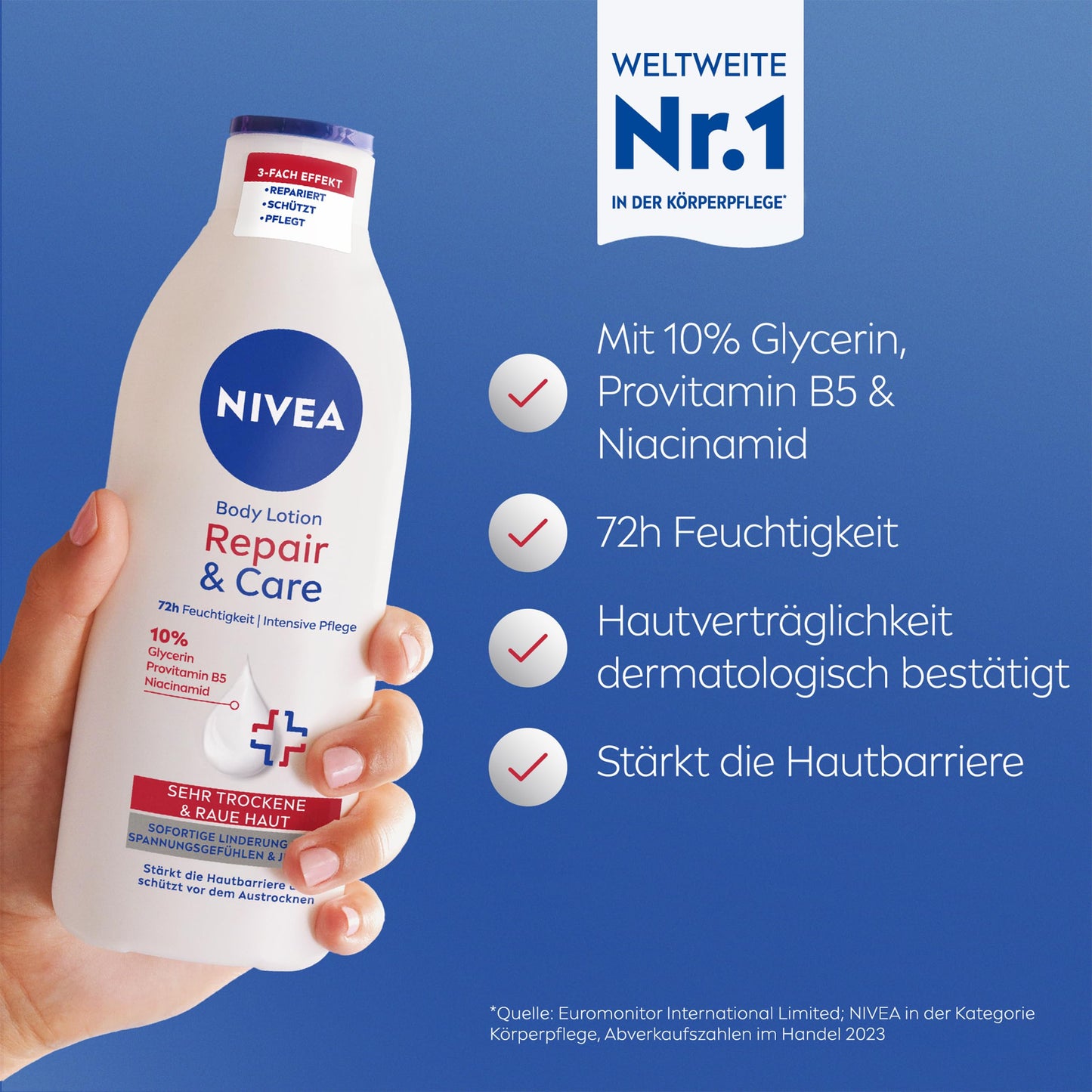 NIVEA Body Lotion Repair & Care, Lotion für sehr trockene Haut & zur Linderung von Spannungsgefühlen, Körperlotion mit Glycerin, Niacinamid & Provitamin B5 (400 ml)