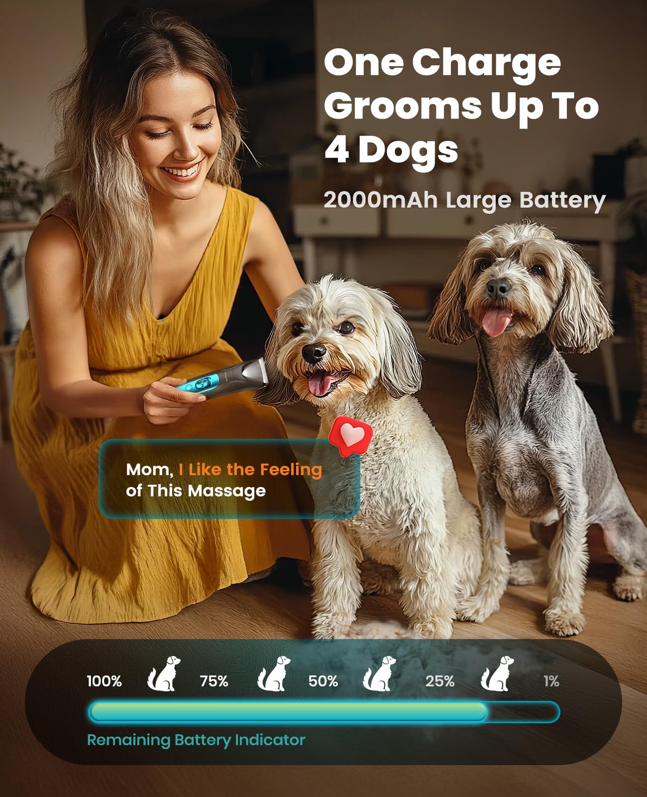oneisall 4in 1 Leise Schermaschine Hund Katze mit LED-Licht, 2025 Neue Version Tierhaarpflege zum Hundeschermaschine& Pfotentrimmer& Krallenschleifer, 2000mAh Wiederaufladbar Hundehaarschneidemaschine