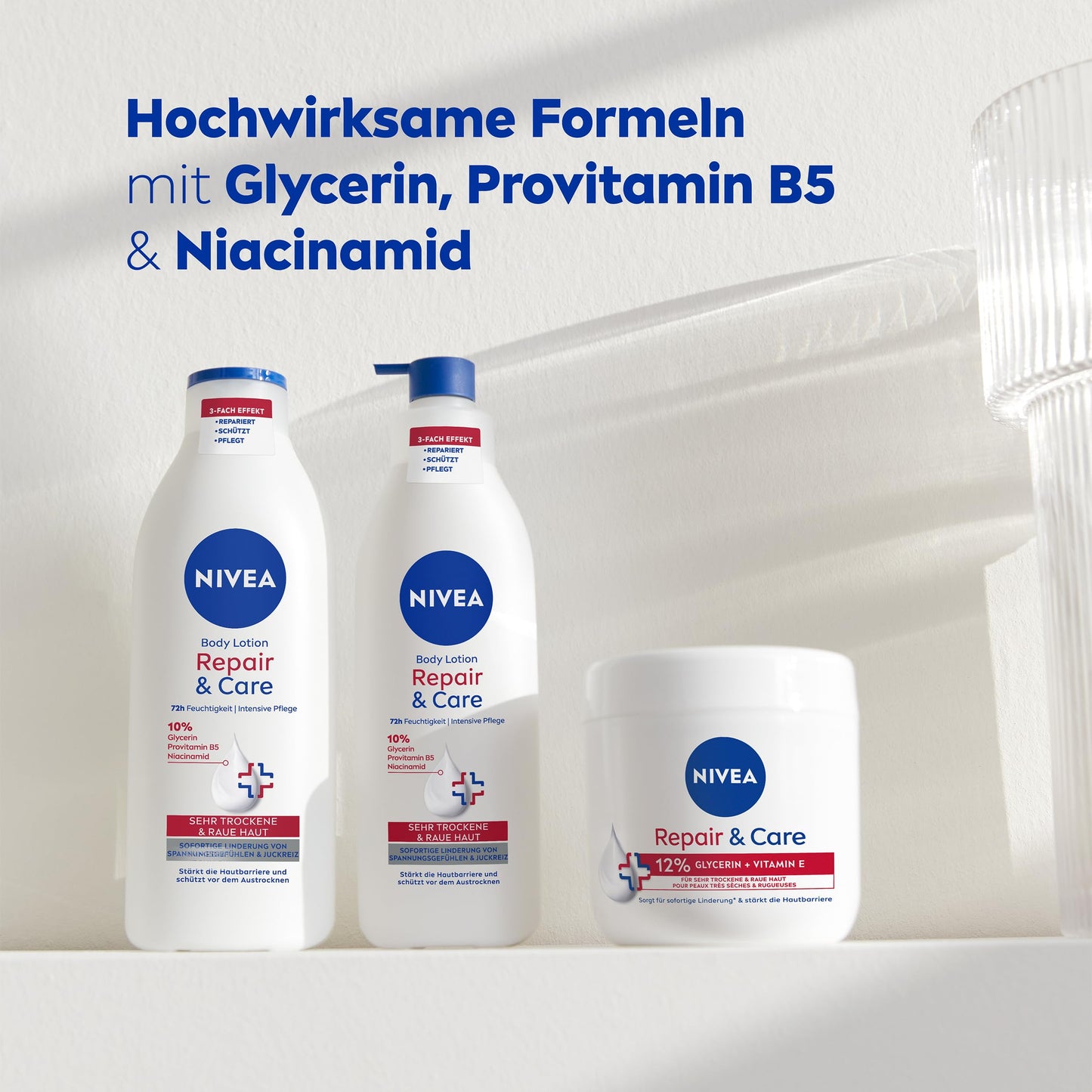 NIVEA Body Lotion Repair & Care, Lotion für sehr trockene Haut & zur Linderung von Spannungsgefühlen, Körperlotion mit Glycerin, Niacinamid & Provitamin B5 (400 ml)