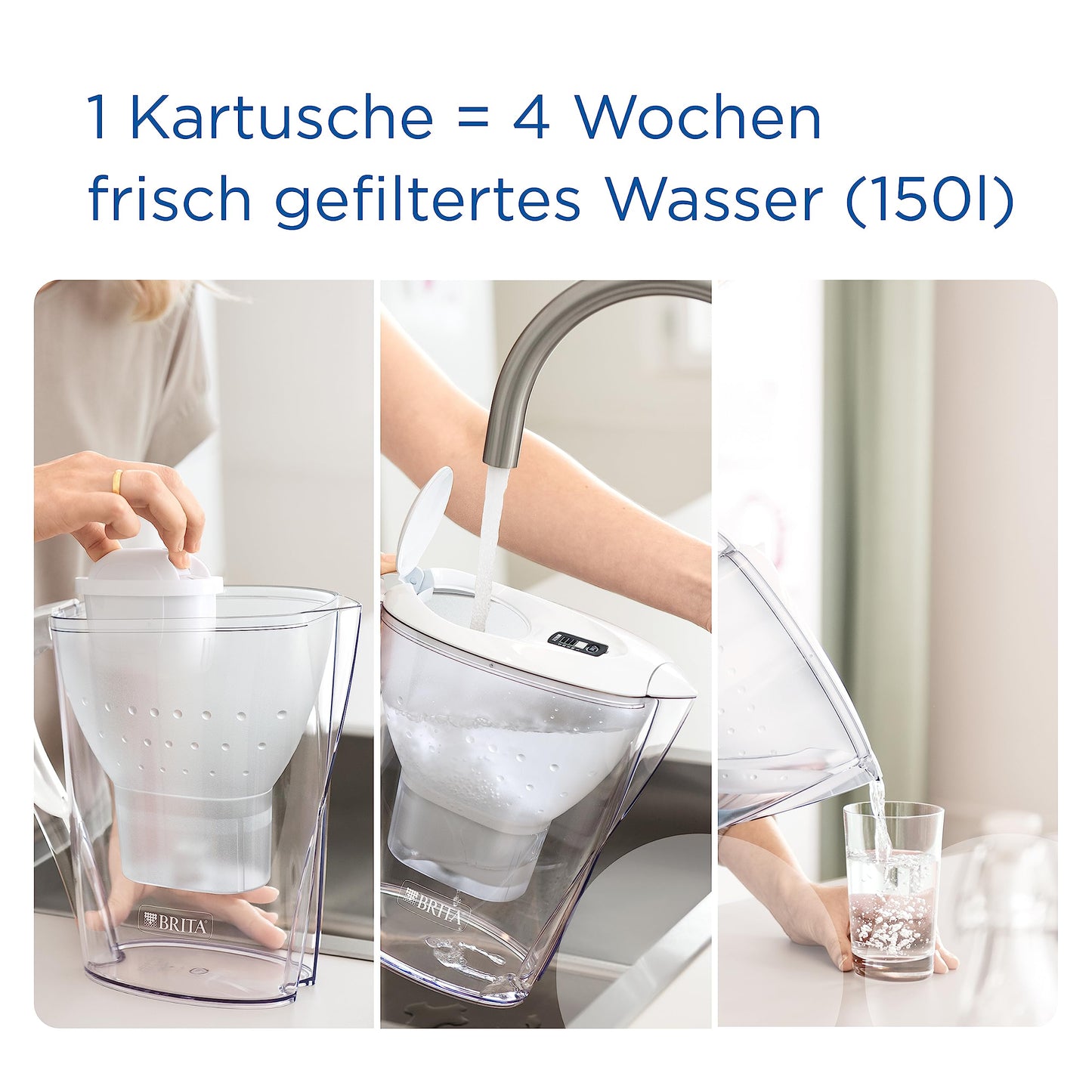 BRITA Wasserfilter Kanne Marella graphit (2,4l) inkl. 6x MAXTRA PRO All-in-1 Kartusche (Halbjahrespaket) – Wasserfilter reduziert Kalk, Chlor, Blei, Kupfer & geschmacksstörende Stoffe im Wasser