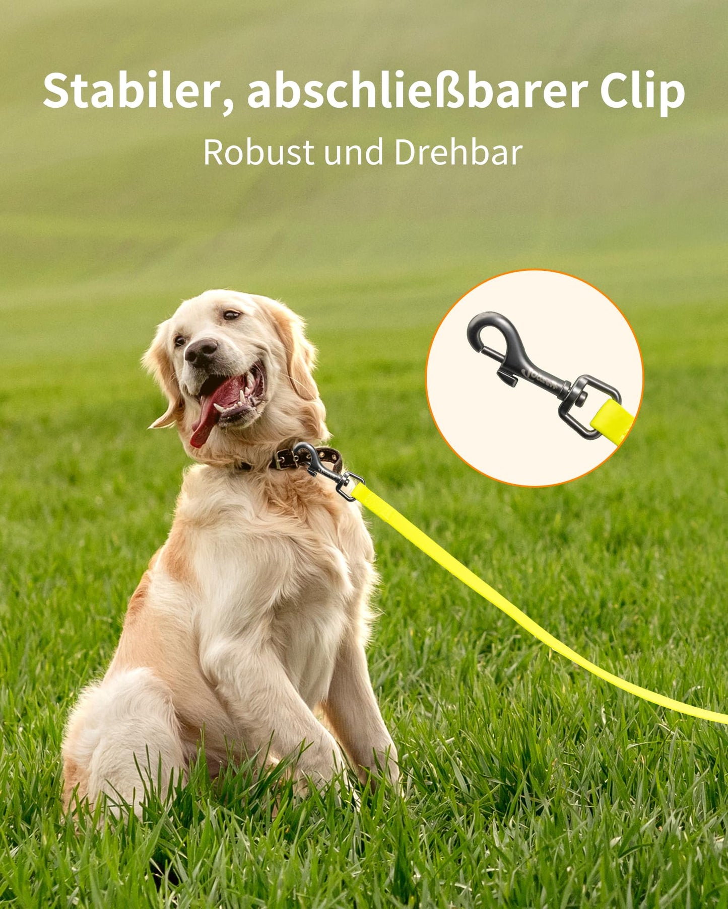Toozey Wasserdicht Schleppleine für Hunde, 5m/10m/15m/20m - Robuste & Reißfeste Hundeleine mit Handschlaufe und Karabiner, Wetterfest Trainingsleine für Große bis Kleine Hunde, Neon Gelb