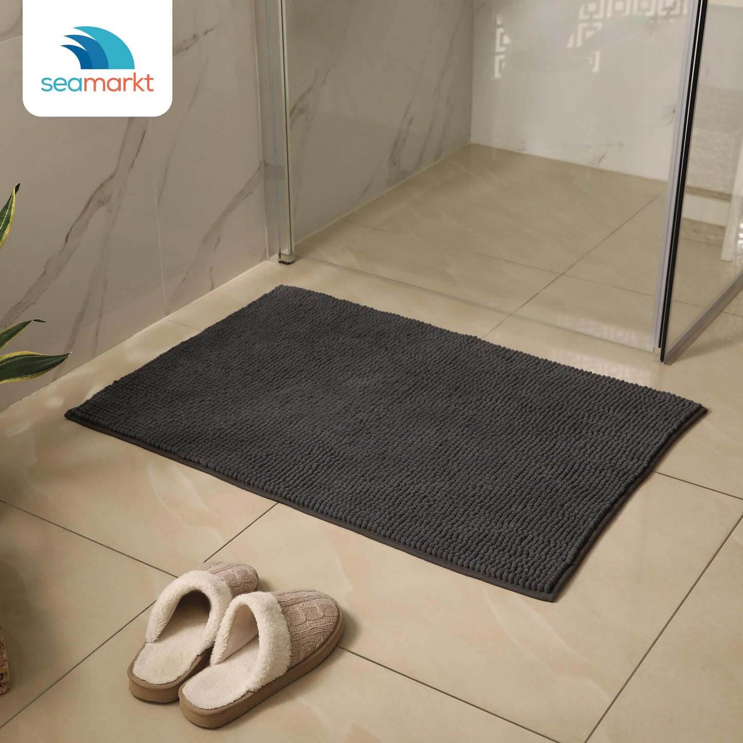 Seamarkt Chenille Badematte rutschfest, weich Badvorleger, saugfähig Duschvorleger für Badezimmer, Waschbare badteppich, 50x80 cm, Anthrazit