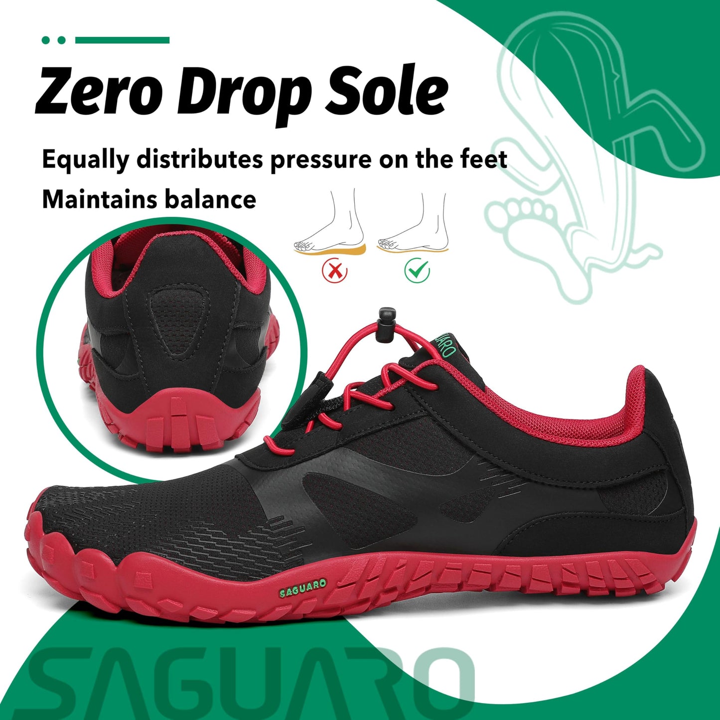 SAGUARO Barfußschuhe Damen Herren Zehenschuhe Traillaufschuhe Weich Bequem Barfussschuhe Fitnessschuhe Männer Frauen Trainingsschuhe für Joggen Laufen Wandern, Rot, 40 EU
