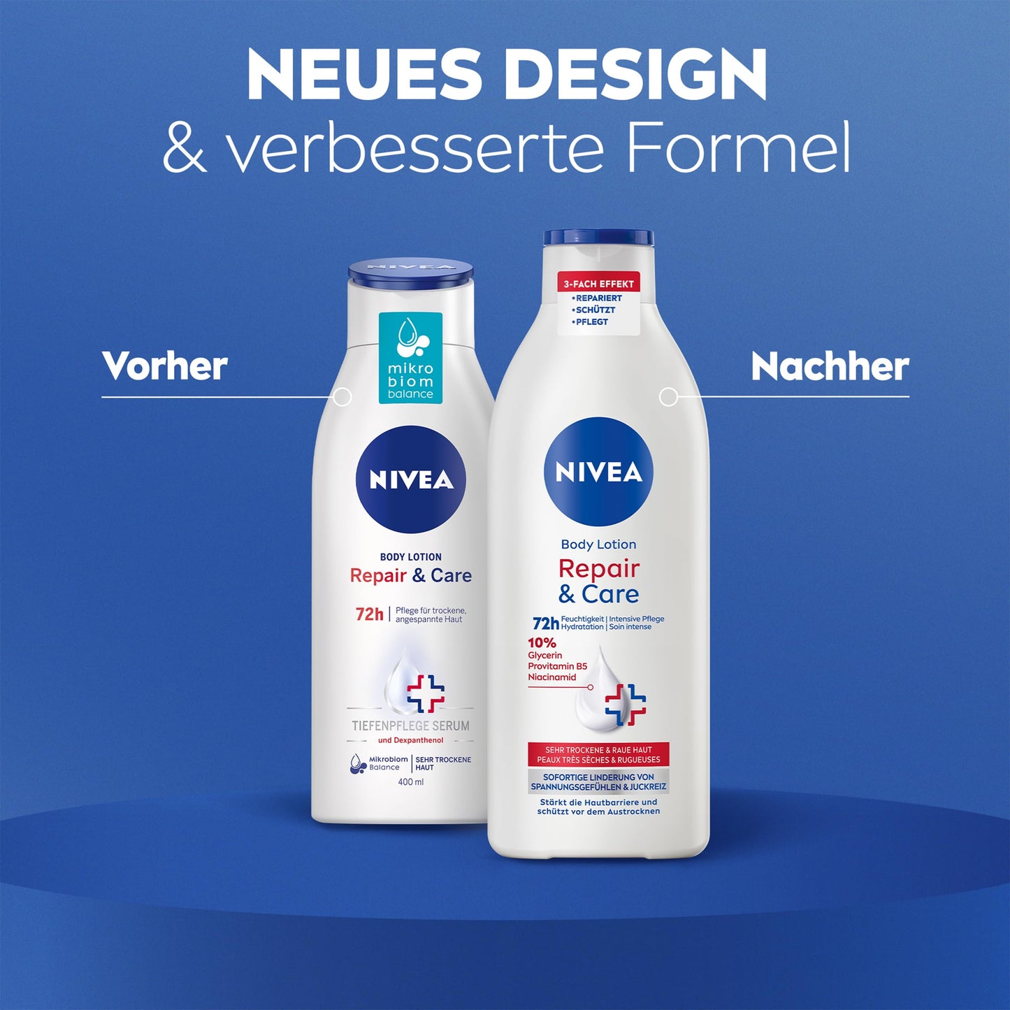 NIVEA Body Lotion Repair & Care, Lotion für sehr trockene Haut & zur Linderung von Spannungsgefühlen, Körperlotion mit Glycerin, Niacinamid & Provitamin B5 (400 ml)