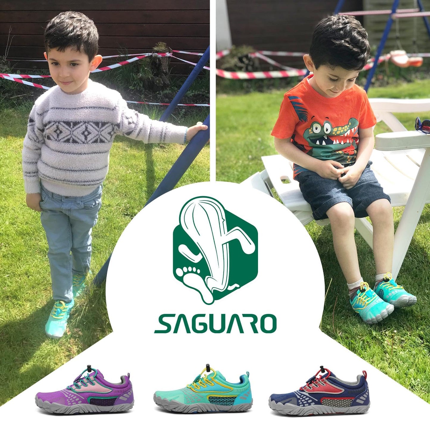 SAGUARO Kinder Barfußschuhe Traillaufschuhe Jungen Mädchen Trainingsschuhe Zehenschuhe Atmungsaktiv rutschfest Walkingschuhe Laufschuhe Schnell Trocknend Badeschuhe, Minzgrün 33 EU