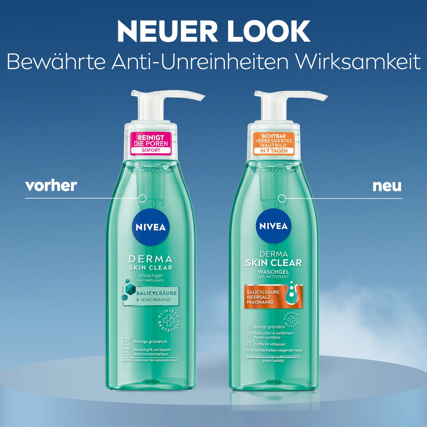 NIVEA Derma Skin Clear Waschgel, Cleanser für ein sichtbar verbessertes Hautbild, effektive Gesichtsreinigung für unreine Haut mit Salicylsäure & Niacinamid (150 ml)
