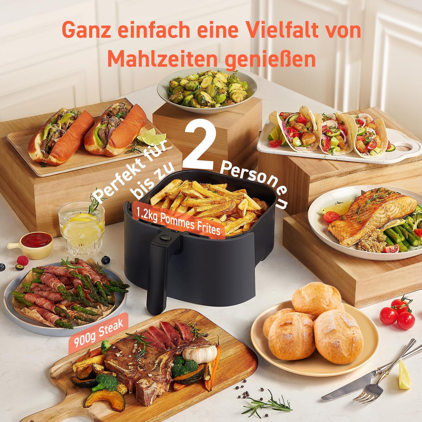 COSORI Airfryer, 7-in-1 Heissluftfritteuse, Max 230℃ & 55dB leise Heißluftfritteuse, 100+ Rezpete, Hähnchen, Steak, Speck, Tiefkühlkost, 55% energiesparend, spülmaschinenfest