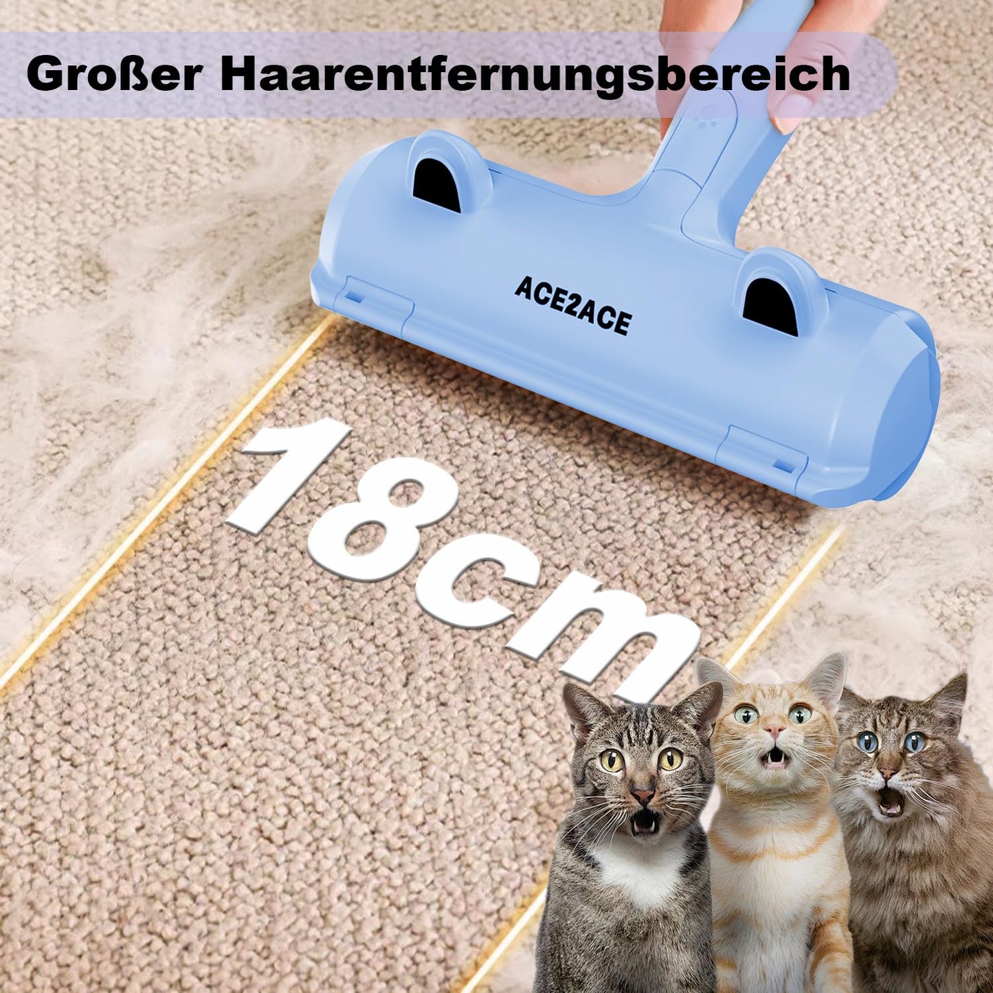 ACE2ACE Fusselrolle Tierhaare, Tierhaarentferner, Fusselbürste Tierhaare für Hundehaare und Katzenhaare, Hundehaarentferner für Sofa, Bett, Teppich, Kratzbaum, Baby blau