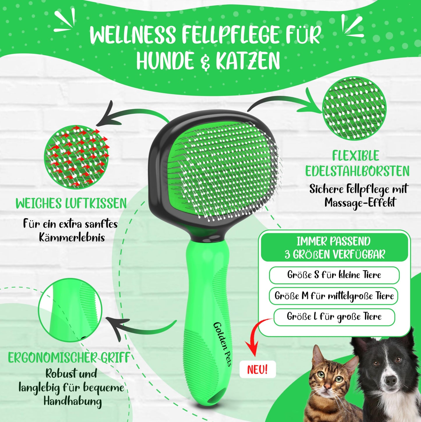 Testnote: Sehr gut - Softbürste verbesserte Version I Sanfte Fellpflege für Hunde, Welpen, Katzen, Hasen, Hamster I + Gratis E-Book Pflegehandbuch