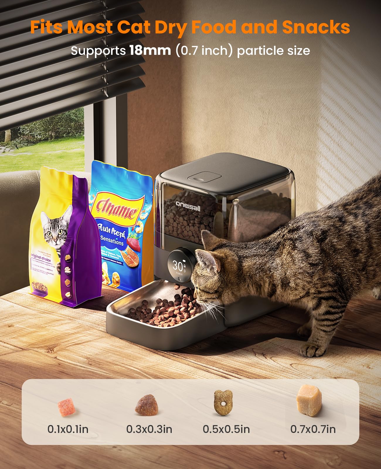 oneisall 3L Futterautomat Katze Kabellos, Katzenfutter Automat, 2.4G WiFi, APP-Steuerung, 100 Tage Lithium-Batterielaufzeit, 1-10 Mahlzeiten/Tag, Futterspender für Katze, mit 304 Edelstahlnapf
