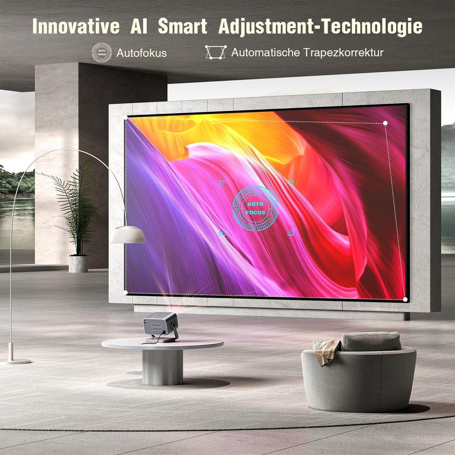 Smart Beamer【Netflix Official & Dolby Audio】 VOPLLS Autofokus/Trapezkorrektur 28000 Lumen Beamer 4K Unterstützt, WiFi6 Bluetooth Full HD 1080P Video Beamer Heimkino/Outdoor Projektor für Handy/Laptop