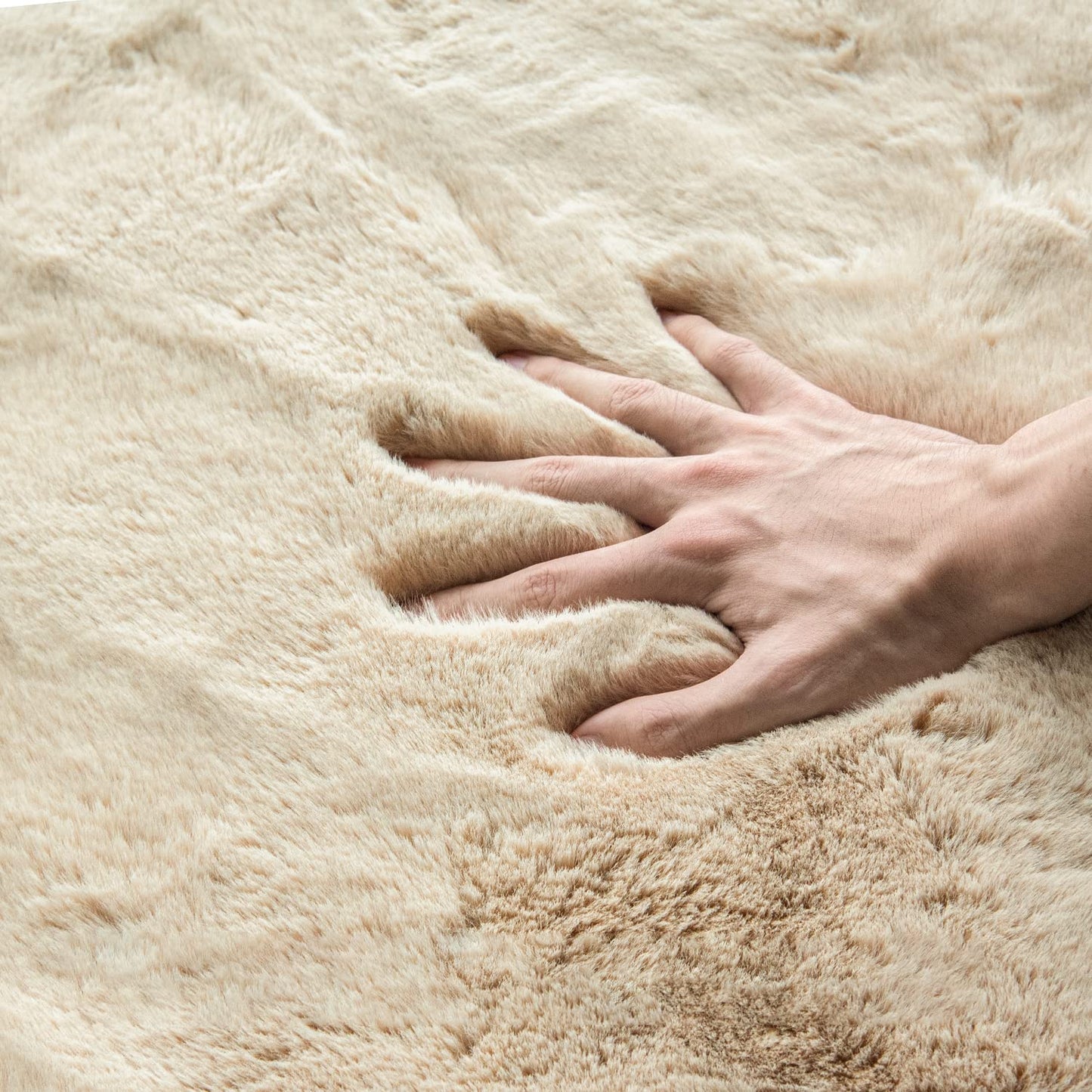 ORINOVA Teppich Beige Rund Waschbar Flauschig 90 cm Kunstfell Teppich Wohnzimmer Schlafzimmer Kinderzimmer Kurzflor Fellteppich Deko Kuschelig