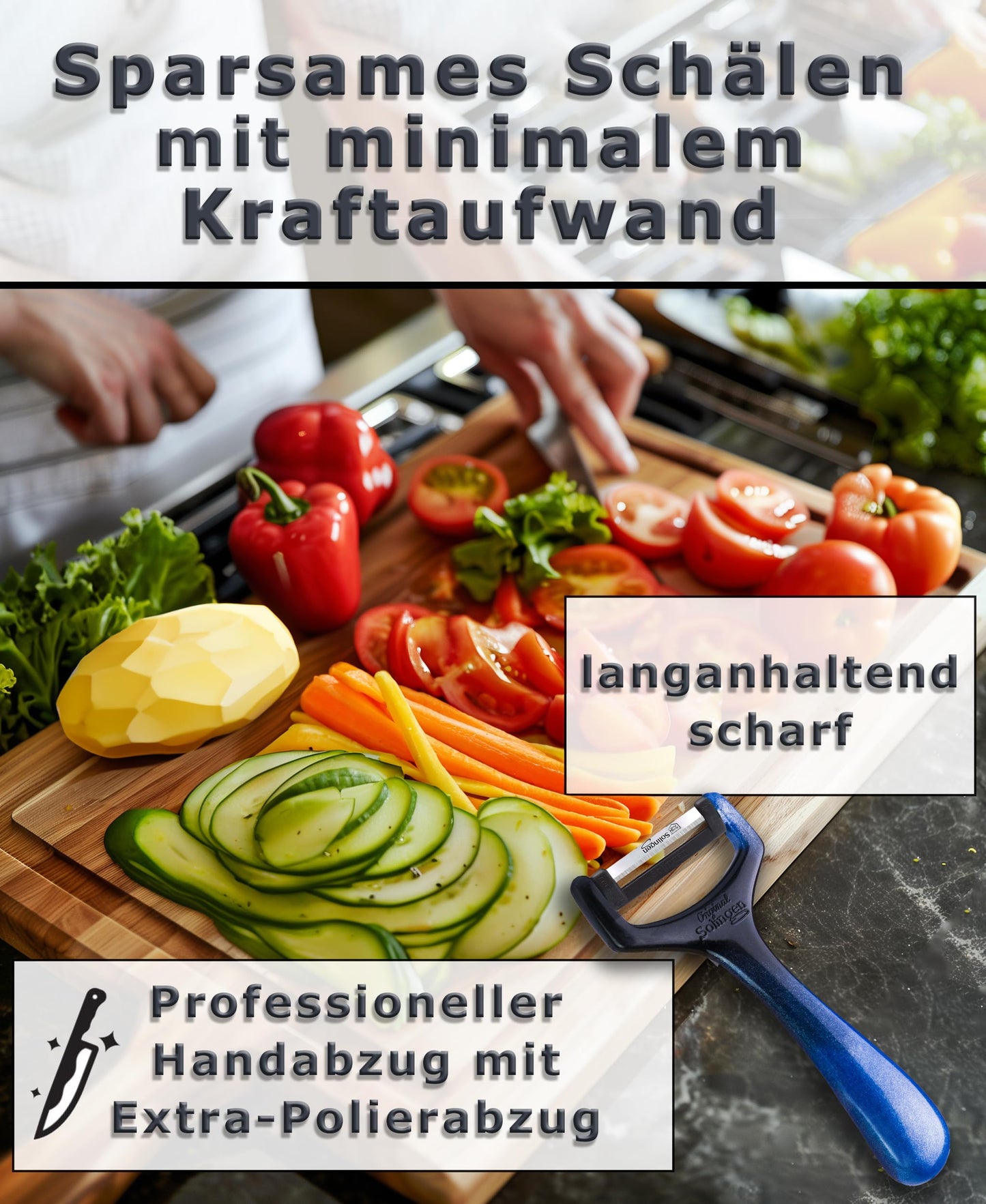 Edelbach Solingen | 2x Sparschäler Messerset | Deutsche extrem scharfe Schäler, Kartoffelschäler, Gemüseschäler, Spargelschäler, Schälmesser, Küchenmesser