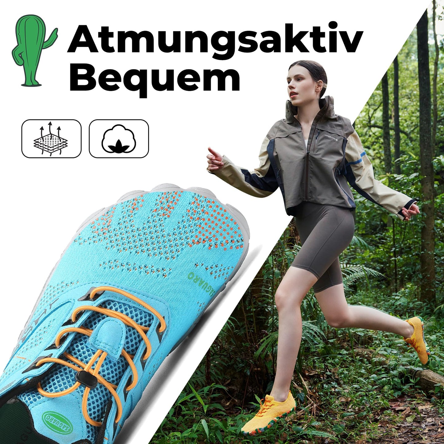 SAGUARO Barfußschuhe Herren Barfuss Schuhe Damen Barfussschuhe Zehenschuhe Outdoor & Indoor Fitnessschuhe rutschfest Traillaufschuhe Barefoot Shoes mit Zero-Drop Solhe Aero,Gr.45