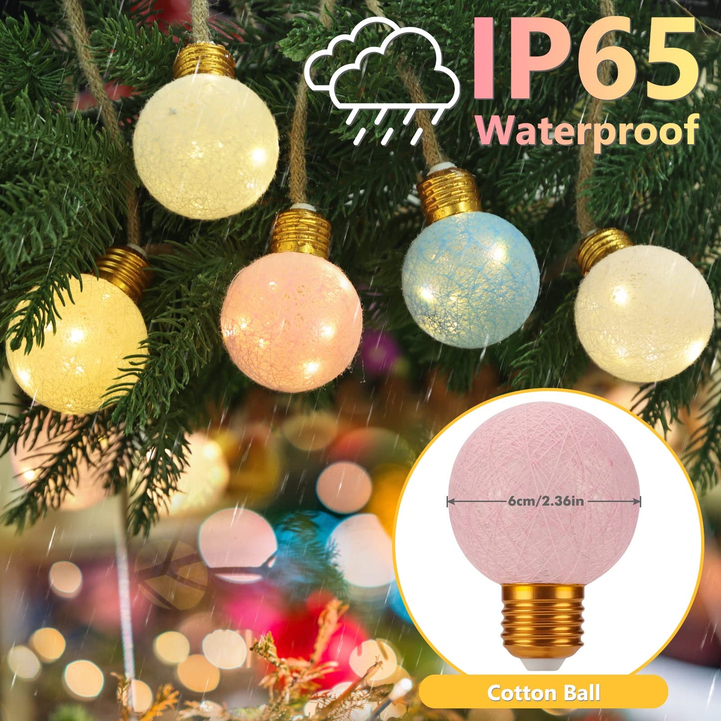 Qedertek Solar Lichterkette Aussen Wetterfest, 6M Solar Lichterkette Außen Warmweiß mit 16 Cotton Ball, LED Seil Solarlichterkette für Garten, Balkon, Hochzeit, Party, Kinderzimmer, Innen Osterdeko