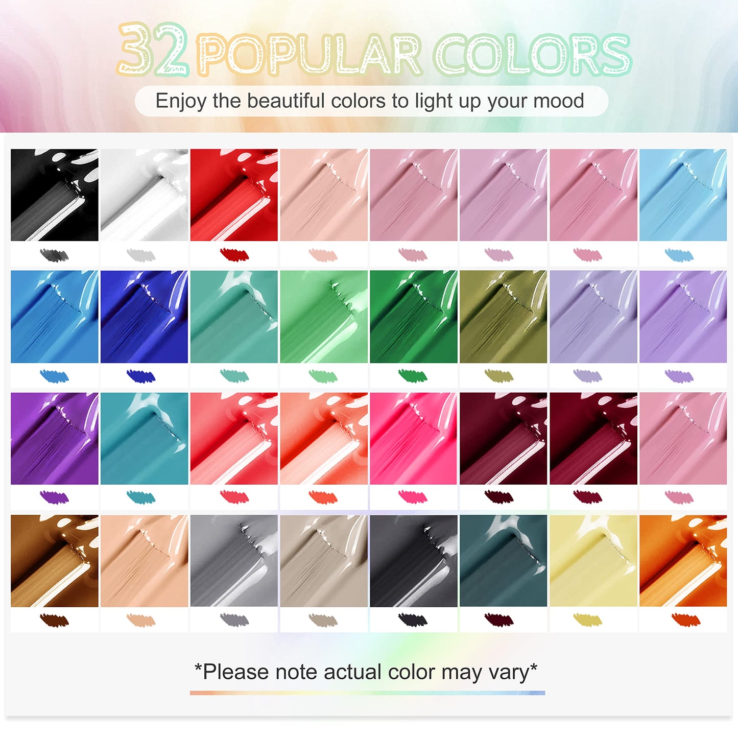 JODSONE 36-teiliges Gel-Nagellack-Set, 32 Farben, Gel-Nagellack-Set, Basislack, glänzend, matt und glitzernder Decklack, Nagellack-Set, Grün, Blau, Rot, Rosa, Kollektion, Geschenke für Frauen