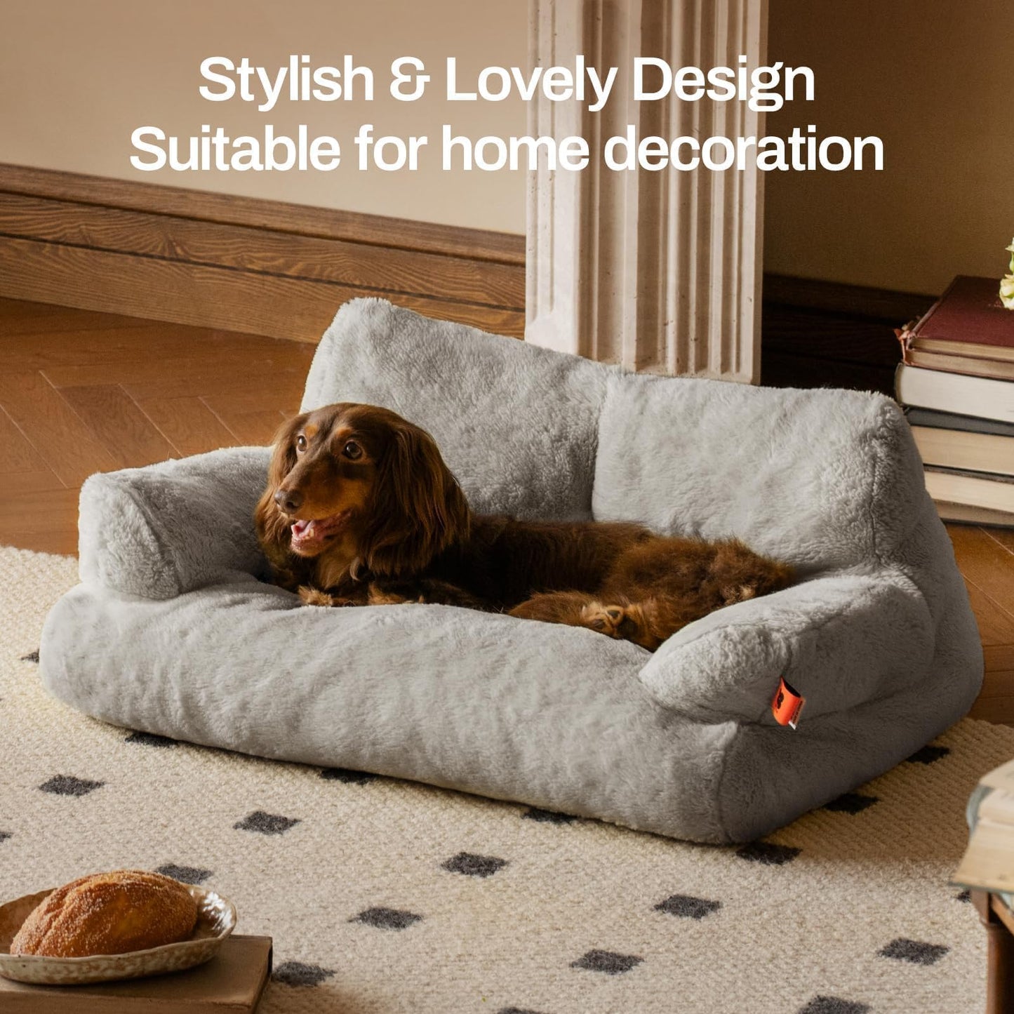 MEWOOFUN groß Katzenbett kleines Hundesofa Flauschig und waschbar Katzensofa Hundebett für Katzen, weich Katzenbett katzencouch mit Rutschfester Unterseite, Grau 66x48cm