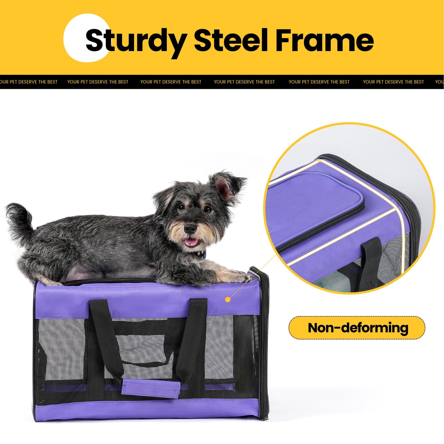 Conlun Hundetransportbox Weichseitig, Große Tasche für Katzen mit Innenleine, Transport für große Katzen und mittelgroße Hunde bis 9 kg, Zusammenklappbare Reisetasche für Welpen -Lila,L
