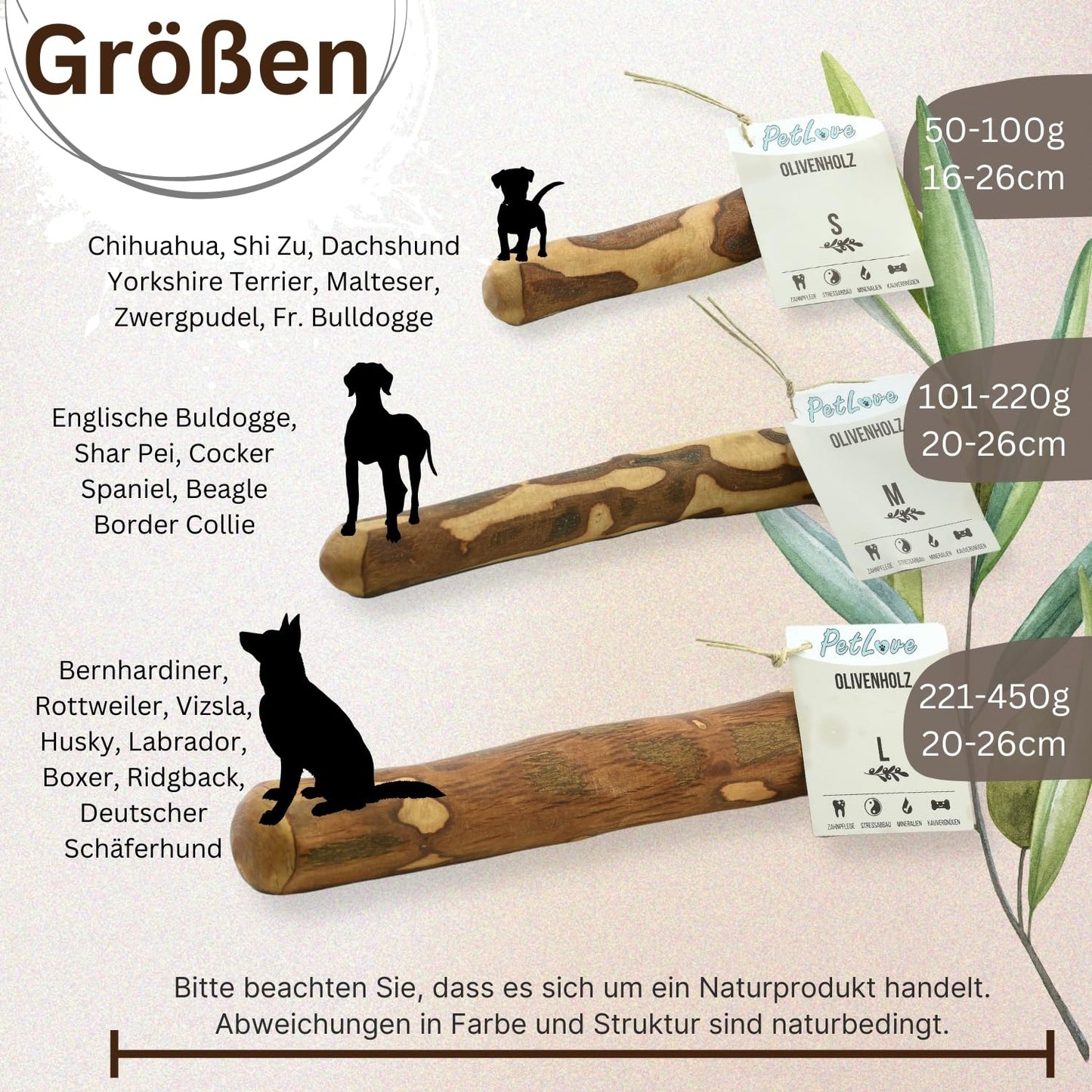 PetLove Kauholz für Hunde aus Olivenholz • Holzknochen als Hundespielzeug • Kauknochen als Zahnpflege & Kauspielzeug für Hund • Größe: S (60-99g) • Ideal für Welpen & kleine Hunde