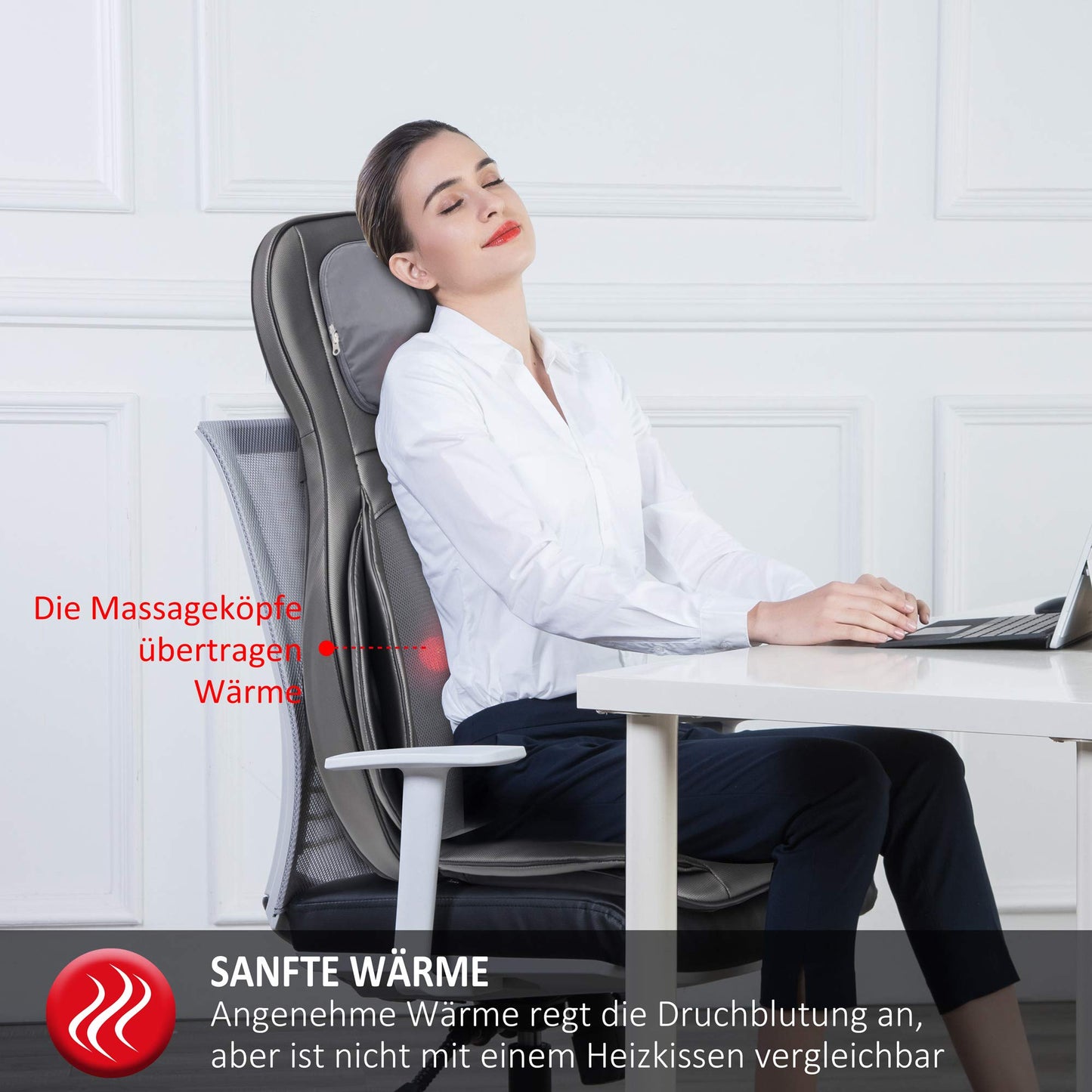 COMFIER Shiatsu Massagesitzauflage mit Knet-, Rollen-, Vibrations- und Luftkompressionsmassage, Massageauflage mit Wärmefunktion, für Nacken-, Schultern-, Rücken- und Oberschenkel