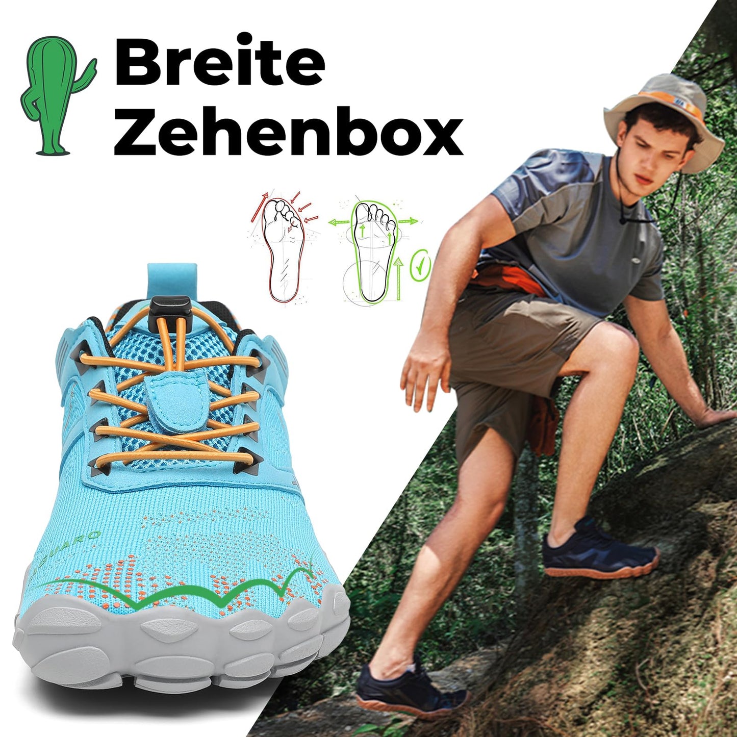 SAGUARO Barfußschuhe Herren Barfuss Schuhe Damen Barfussschuhe Zehenschuhe Outdoor & Indoor Fitnessschuhe rutschfest Traillaufschuhe Barefoot Shoes mit Zero-Drop Solhe Aero,Gr.45