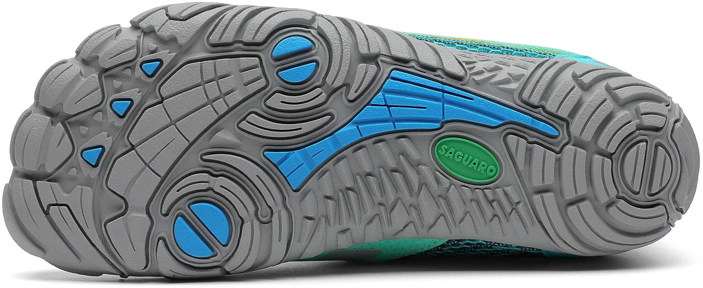 SAGUARO Kinder Barfußschuhe Traillaufschuhe Jungen Mädchen Trainingsschuhe Zehenschuhe Atmungsaktiv rutschfest Walkingschuhe Laufschuhe Schnell Trocknend Badeschuhe, Minzgrün 33 EU