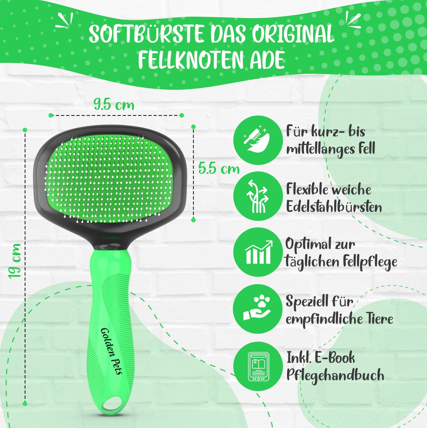 Testnote: Sehr gut - Softbürste verbesserte Version I Sanfte Fellpflege für Hunde, Welpen, Katzen, Hasen, Hamster I + Gratis E-Book Pflegehandbuch