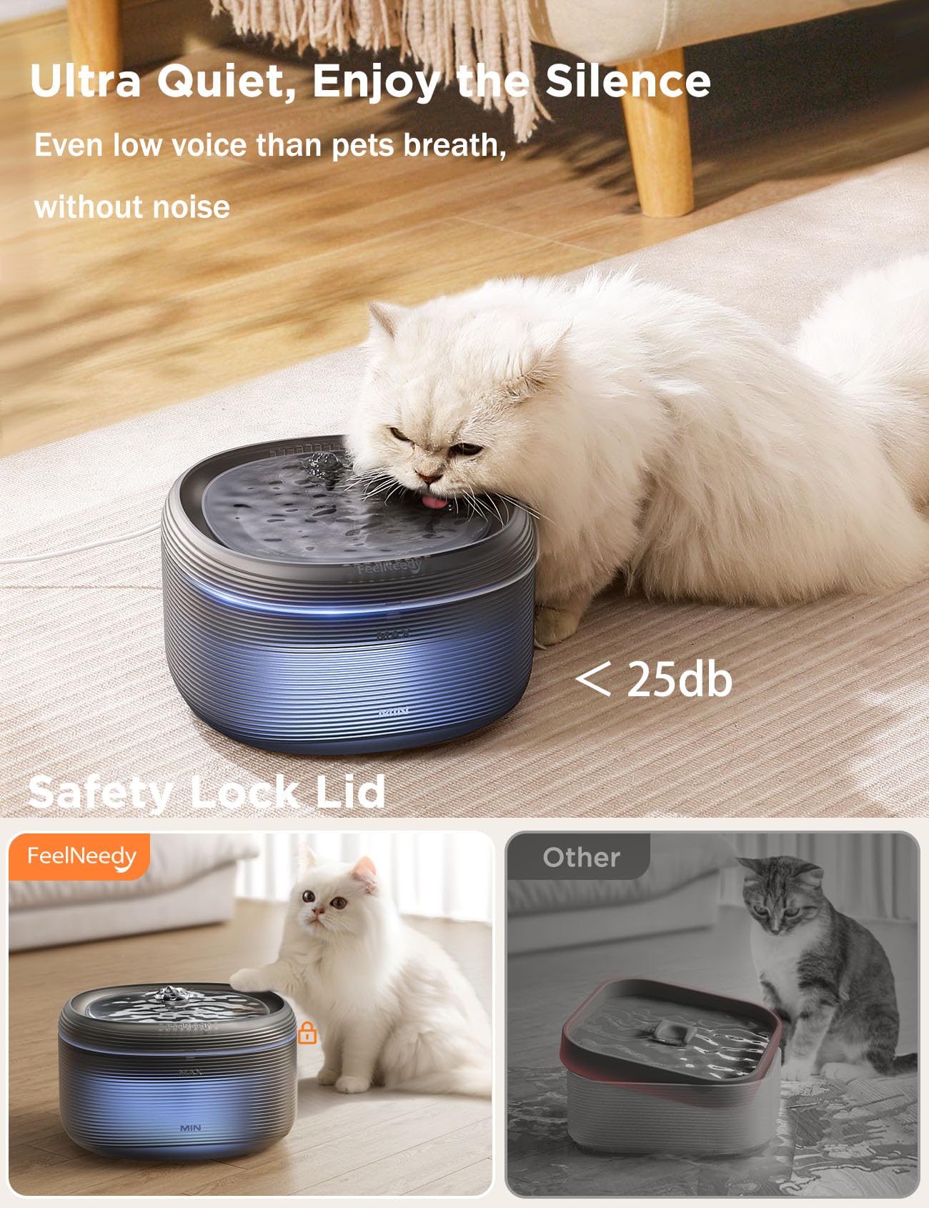 FEELNEEDY Katzenbrunnen für Katzen 3,2L Trinkbrunnen Super Leise 2 Wasserflussmuster Wasserautomat für Katzen Katzentrinkbrunnen BPA-freier Wasserbrunnen für Katzen Schwarz, Cat Fountain