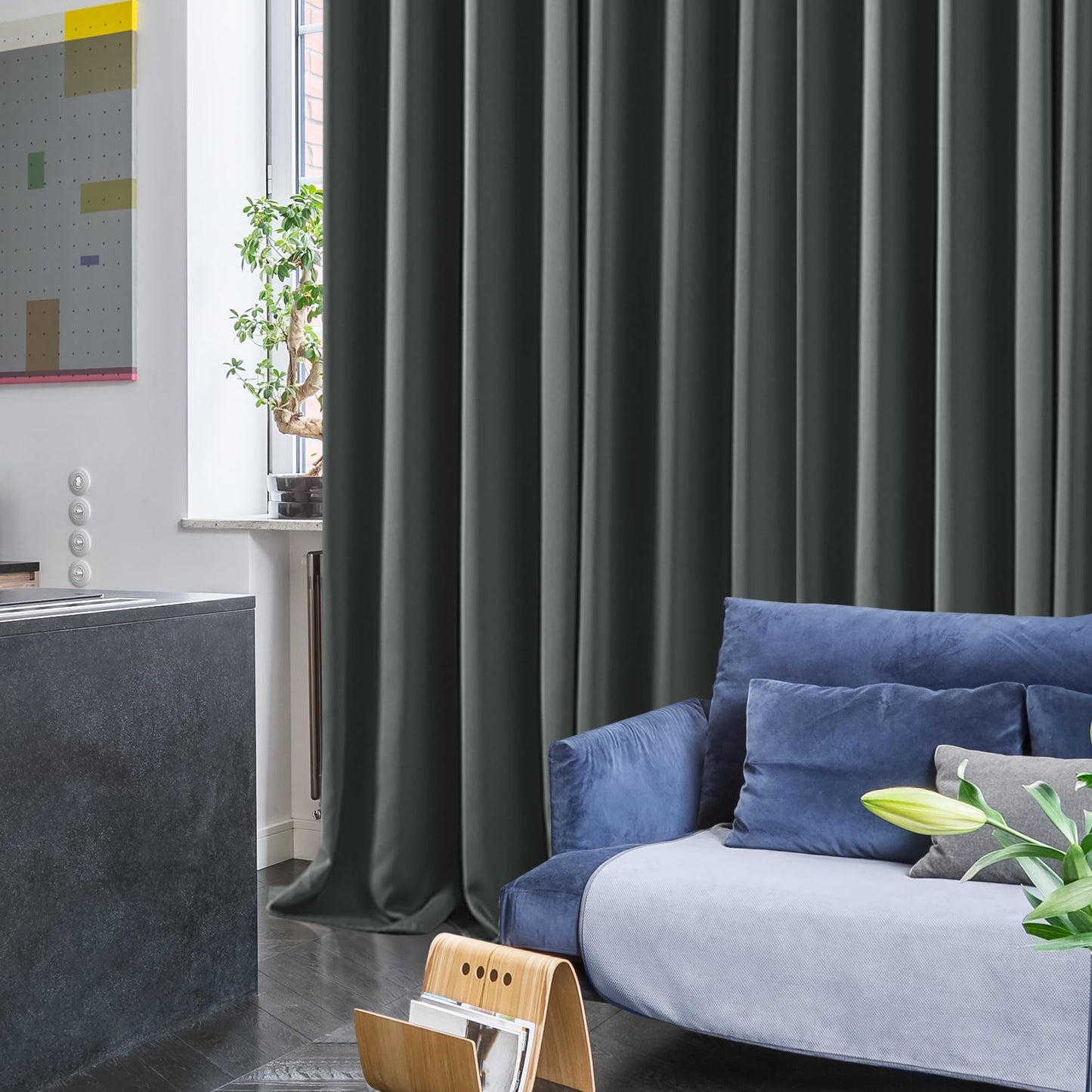 Deconovo Verdunklungsvorhänge Gardinen 2er Set H175 x B140 cm Vorhänge Blickdicht Wohnzimmer Curtains mit ösen Verdunkelung Dunkelgrau
