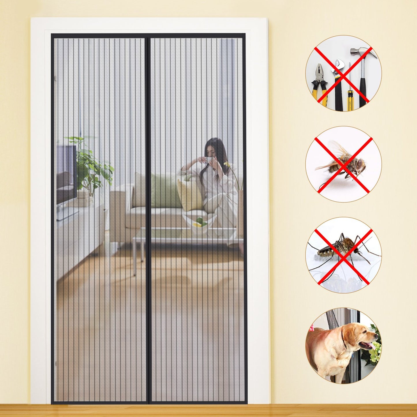 MYCARBON Fliegengitter Balkontür, Stärkere Magnet Insektenschutz Tür 70x200cm, Für Kellertür, Terrassentür, Wohnzimmer, Ohne Bohren, Einfache Montage, Nicht Kürzbar, Schwarz