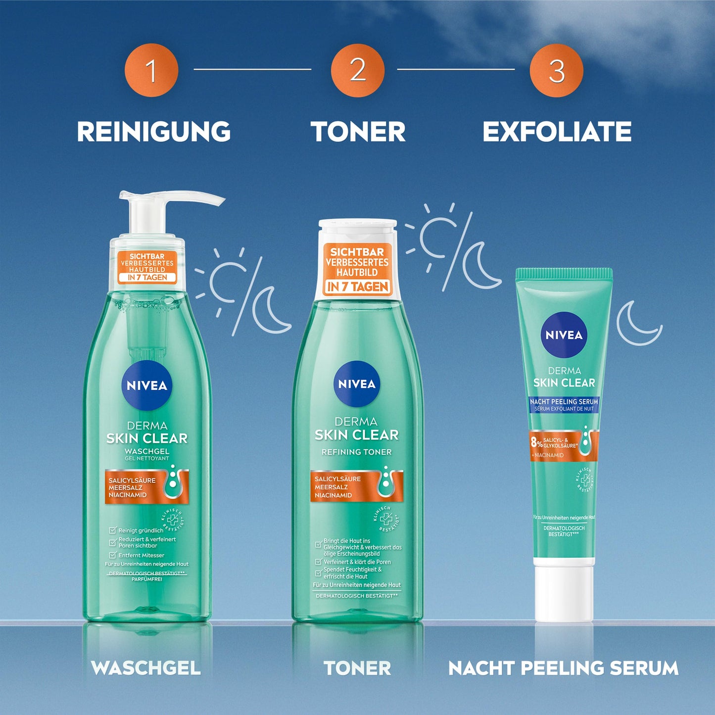 NIVEA Derma Skin Clear Waschgel, Cleanser für ein sichtbar verbessertes Hautbild, effektive Gesichtsreinigung für unreine Haut mit Salicylsäure & Niacinamid (150 ml)