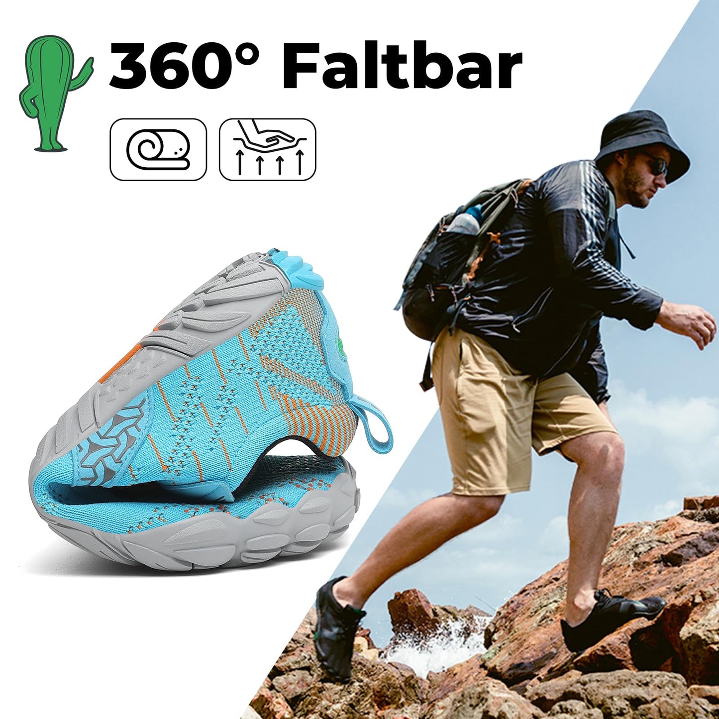 SAGUARO Barfußschuhe Herren Barfuss Schuhe Damen Barfussschuhe Zehenschuhe Outdoor & Indoor Fitnessschuhe rutschfest Traillaufschuhe Barefoot Shoes mit Zero-Drop Solhe Aero,Gr.45