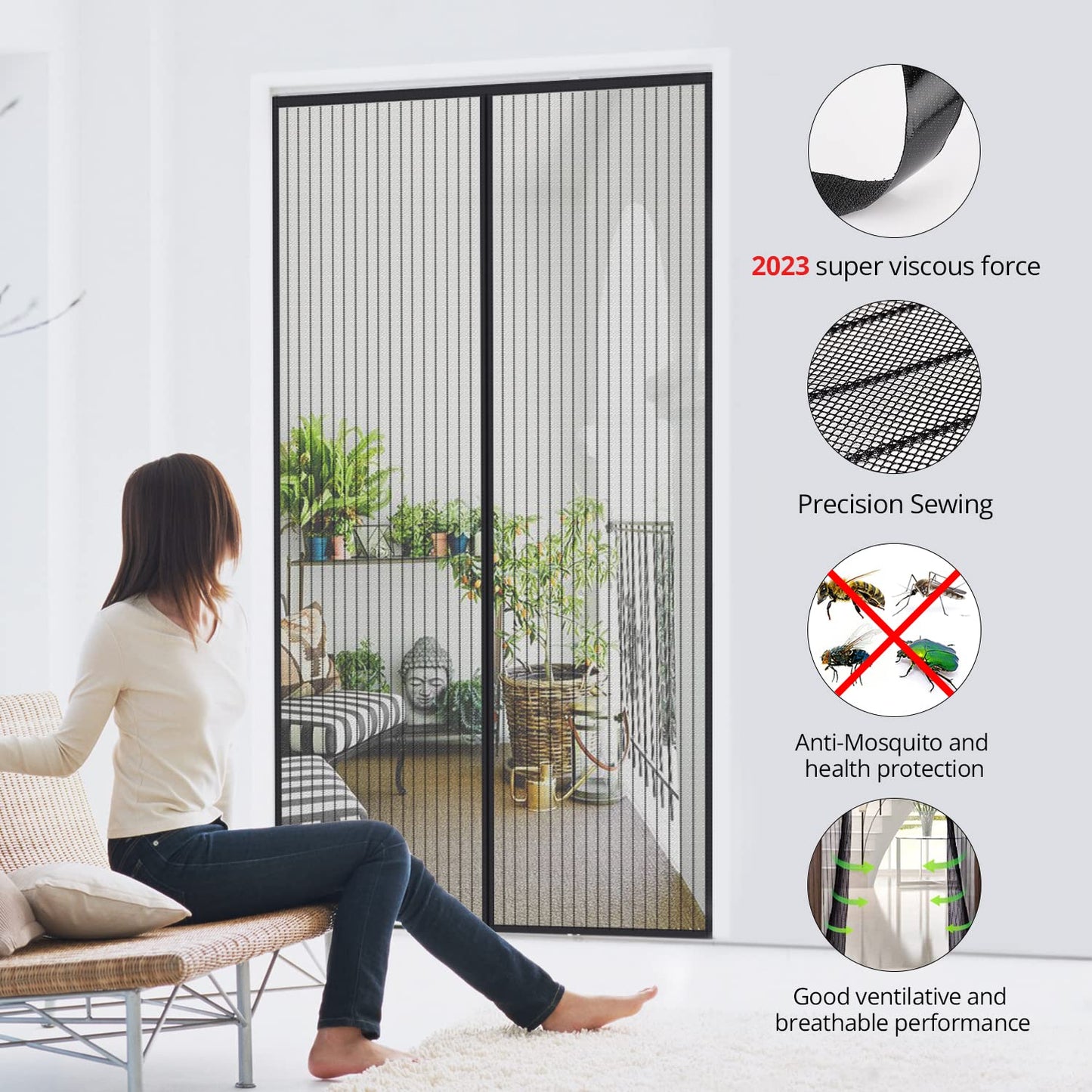 MYCARBON Fliegengitter Balkontür, Stärkere Magnet Insektenschutz Tür 70x200cm, Für Kellertür, Terrassentür, Wohnzimmer, Ohne Bohren, Einfache Montage, Nicht Kürzbar, Schwarz