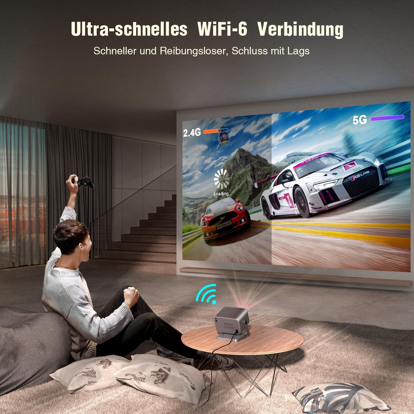 Smart Beamer【Netflix Official & Dolby Audio】 VOPLLS Autofokus/Trapezkorrektur 28000 Lumen Beamer 4K Unterstützt, WiFi6 Bluetooth Full HD 1080P Video Beamer Heimkino/Outdoor Projektor für Handy/Laptop