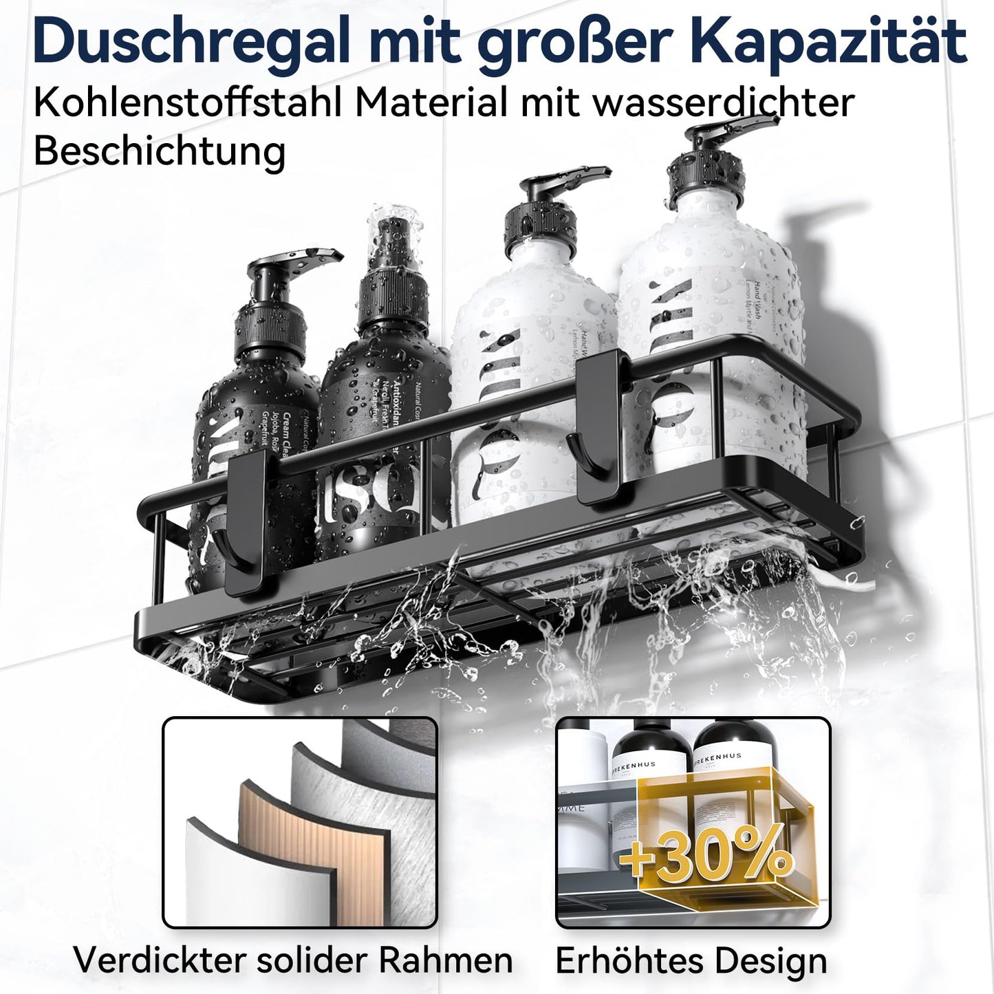 YASONIC Duschablage ohne Bohren Badezimmer Organizer, Badregal Duschregal ohne Bohren, Duschhalterung ohne Bohren Shampoo Halterung für Dusche, rostfrei Badezimmer Regal Duschablage schwarz, 3 Stück
