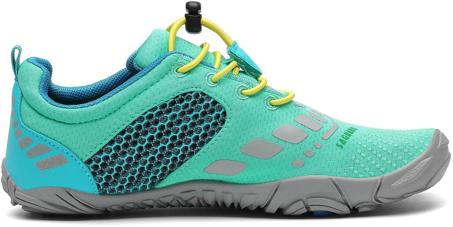 SAGUARO Kinder Barfußschuhe Traillaufschuhe Jungen Mädchen Trainingsschuhe Zehenschuhe Atmungsaktiv rutschfest Walkingschuhe Laufschuhe Schnell Trocknend Badeschuhe, Minzgrün 33 EU