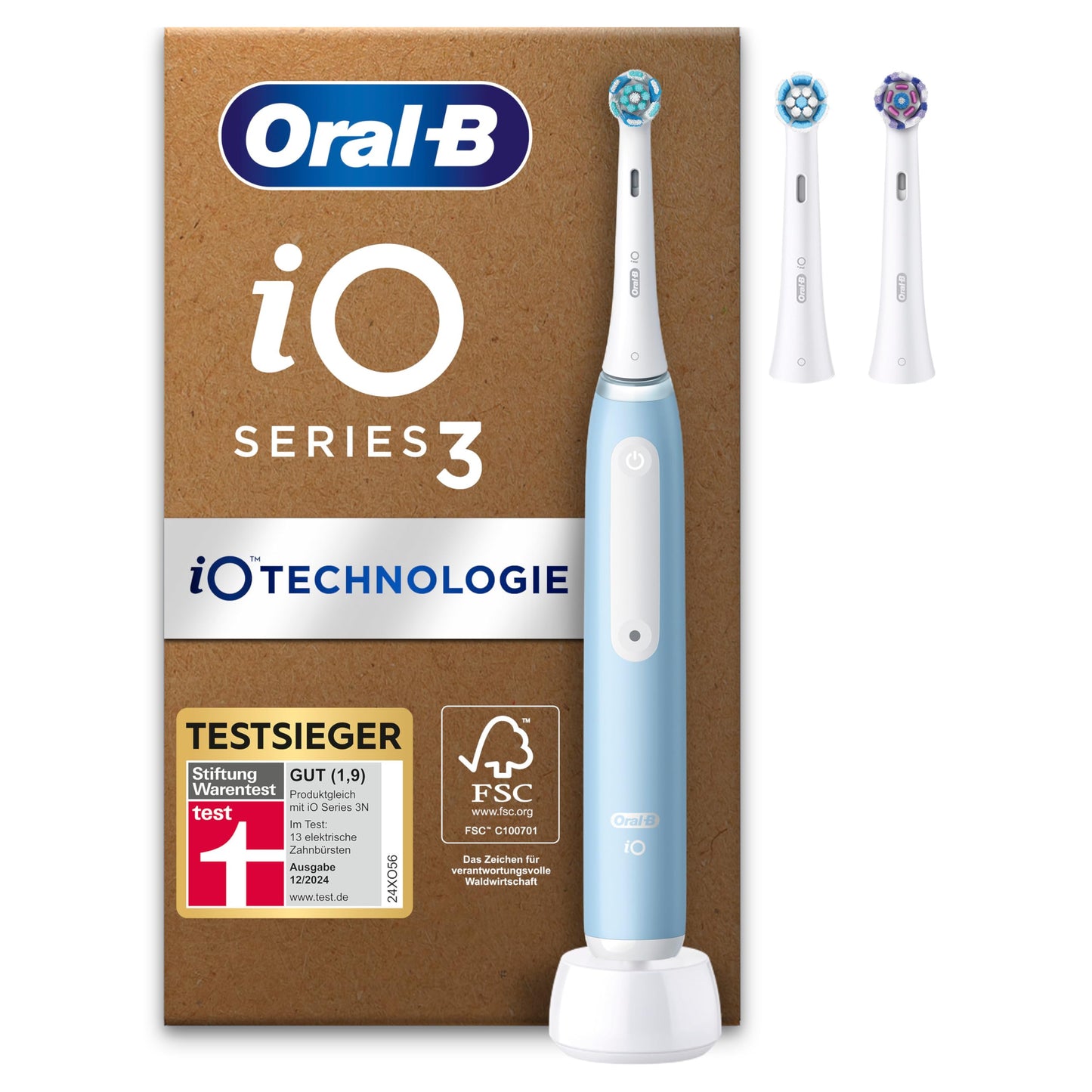 Oral-B iO Series 3 Plus Edition Elektrische Zahnbürste, Electric Toothbrush, drei Putzmodi für Zahnpflege, Designed by Braun, TESTSIEGER Stiftung Warentest (12, 2024), Ice Blue