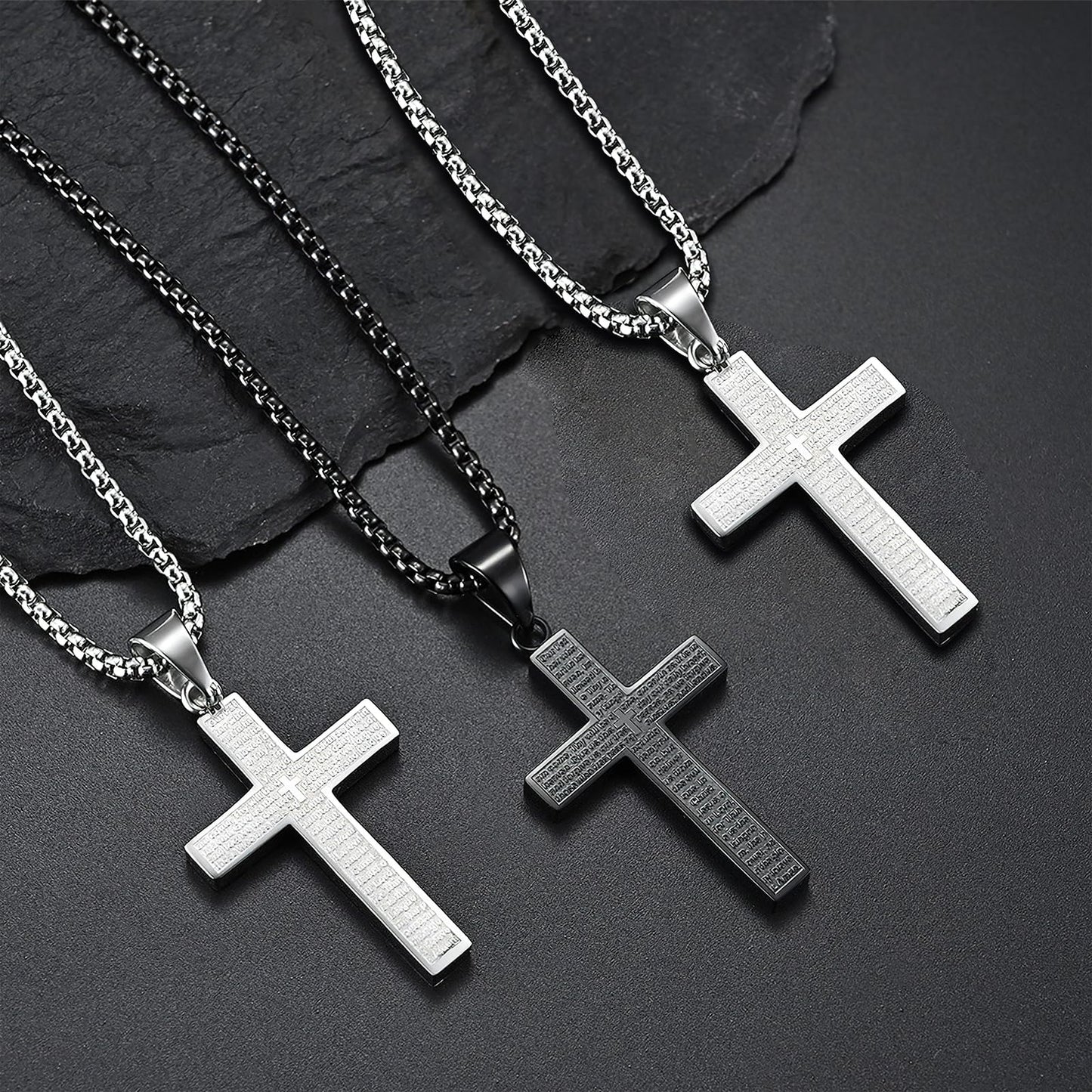 MERTTURM Kreuz Halskette für Herren, Schmuck Edelstahl, Kreuz Anhänger mit 60cm Kette, Farbe Schwarz(lichtecht & schweißfest)