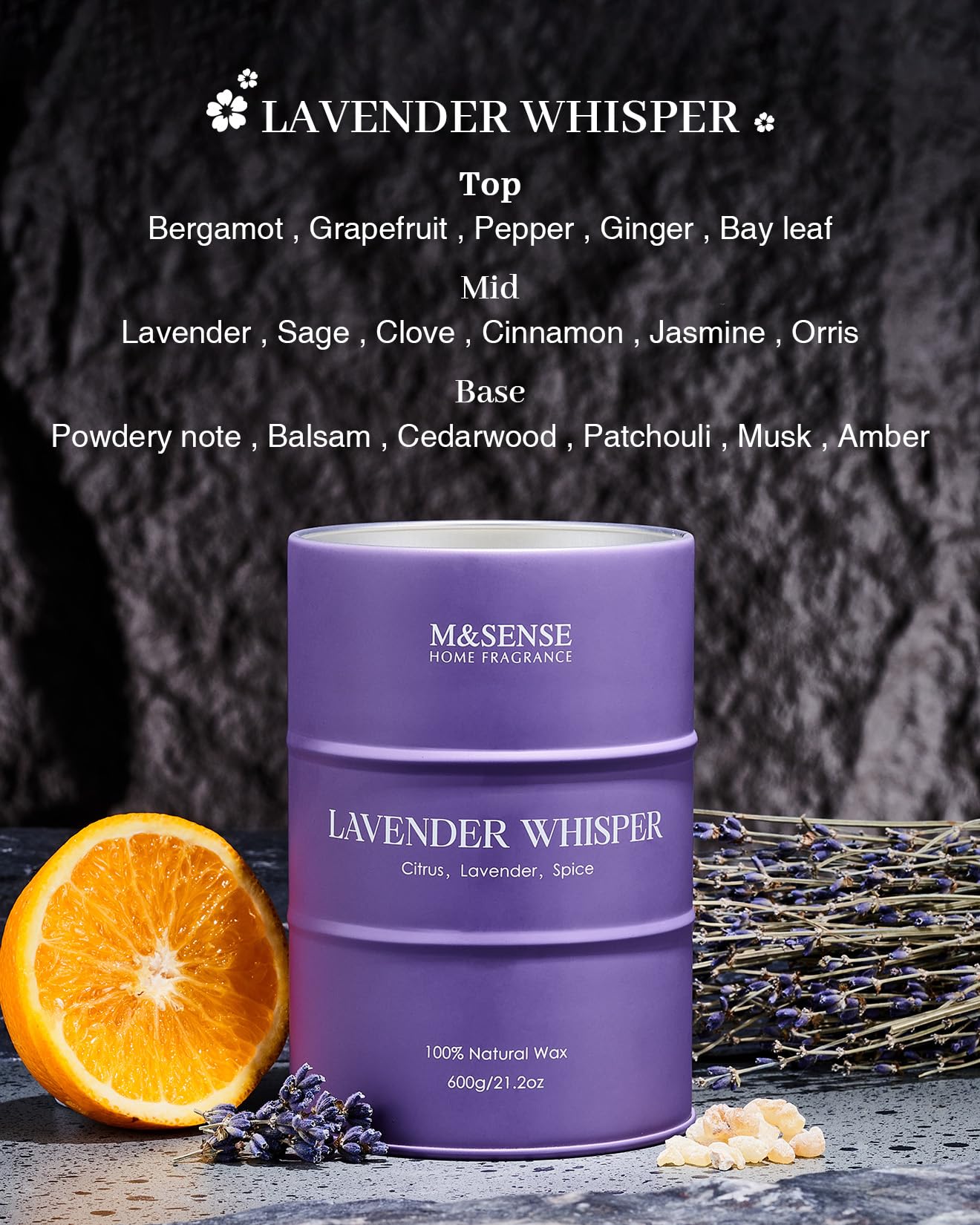 M&SENSE Lavendel Duftkerze im Glas zu Haus 600g 130 Stunden lang brennend Aromatherapie Kerze für Entspannung Geschenke für Mama Lehrer Freunde Weihnachtensgeschenk