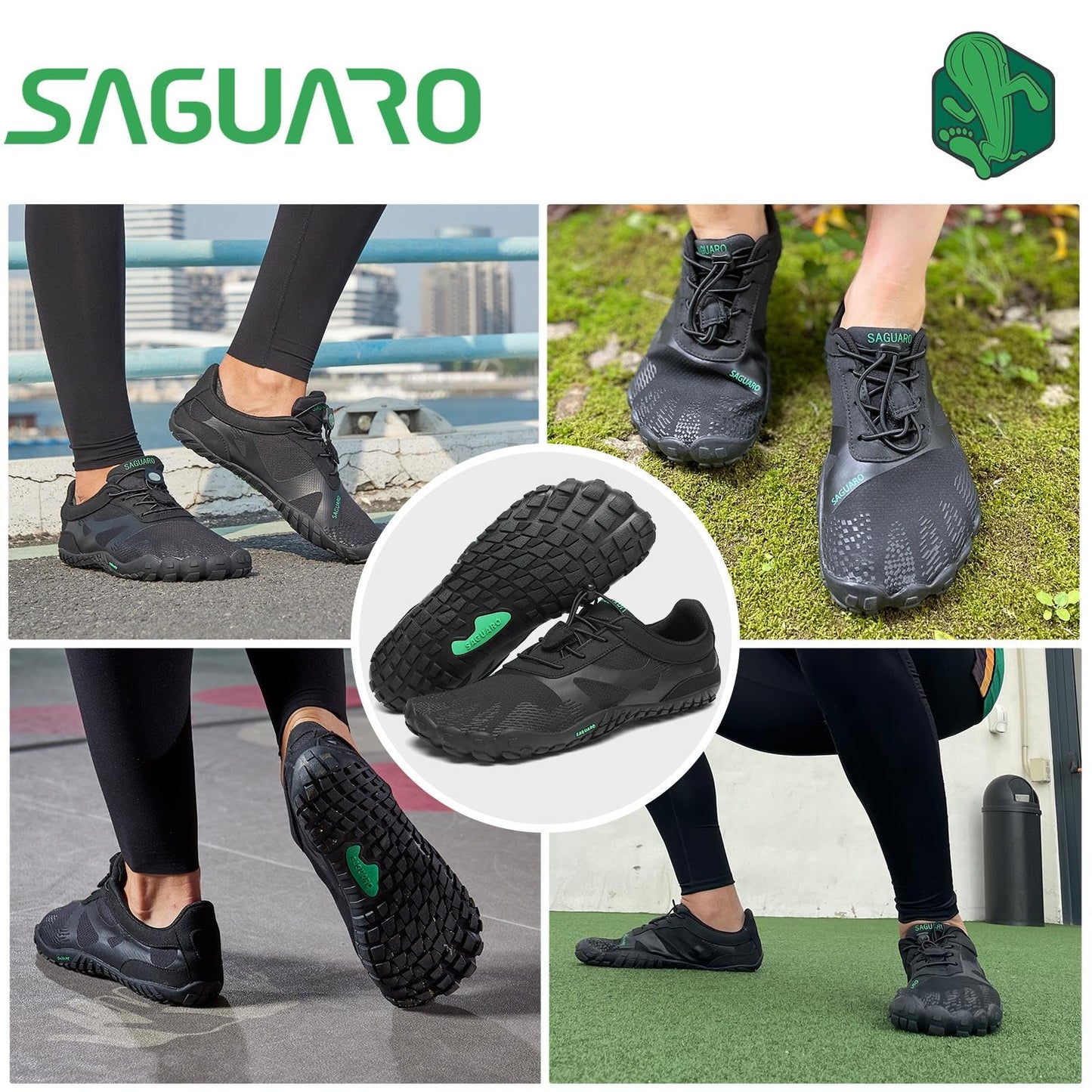 SAGUARO Barfußschuhe Herren Damen Traillaufschuhe Outdoor & Indoor Training Fitnessschuhe Wander Wald Strand Straße Laufschuhe Walkingschuhe Schnell Trocknend Badeschuhe, Öl Schwarz, 42 EU