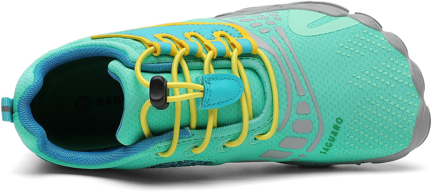 SAGUARO Kinder Barfußschuhe Traillaufschuhe Jungen Mädchen Trainingsschuhe Zehenschuhe Atmungsaktiv rutschfest Walkingschuhe Laufschuhe Schnell Trocknend Badeschuhe, Minzgrün 33 EU