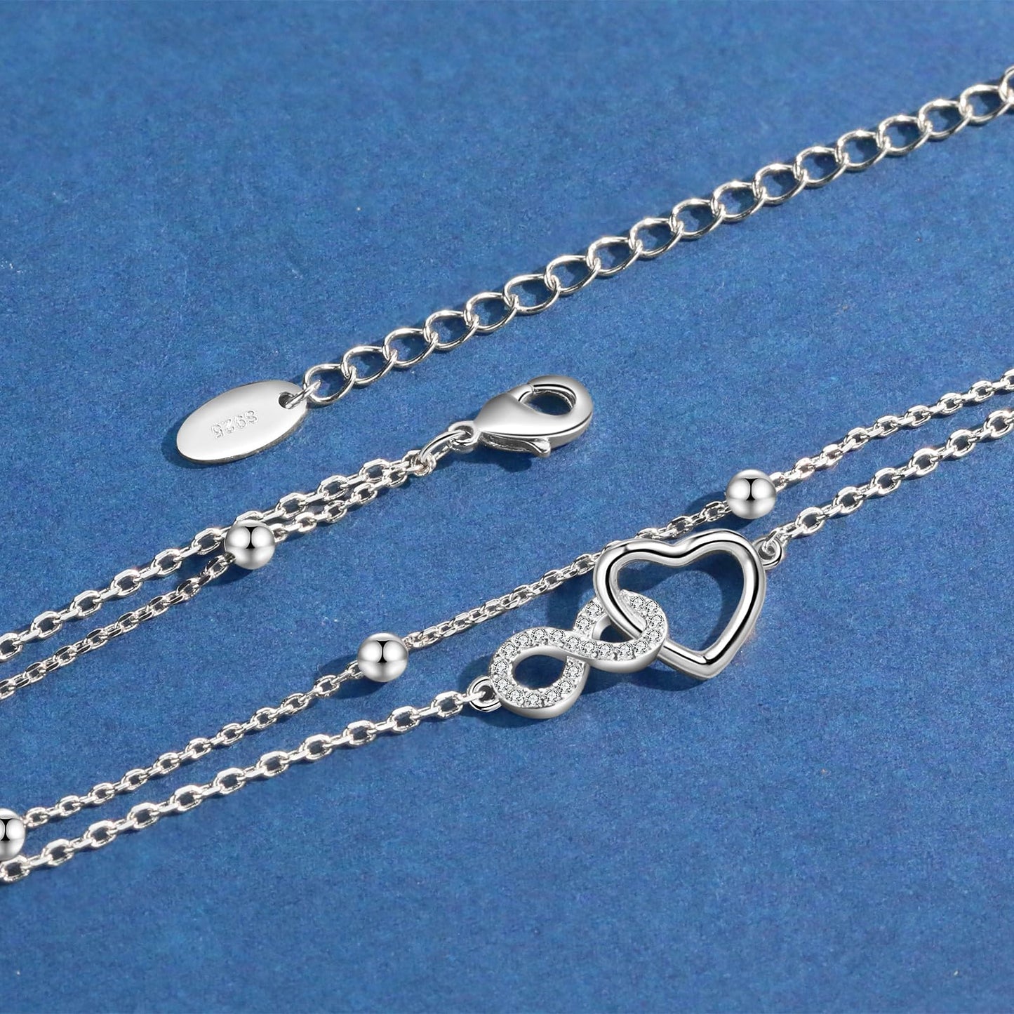 Jbniuay Fußkettchen für Damen 925 Sterling Silber - Infinity Herz Fußkette - Damen Fußkettchen - Fußkette damen Verstellbare 23+5cm - Geschenke für Frauen/damen/mama/mutter
