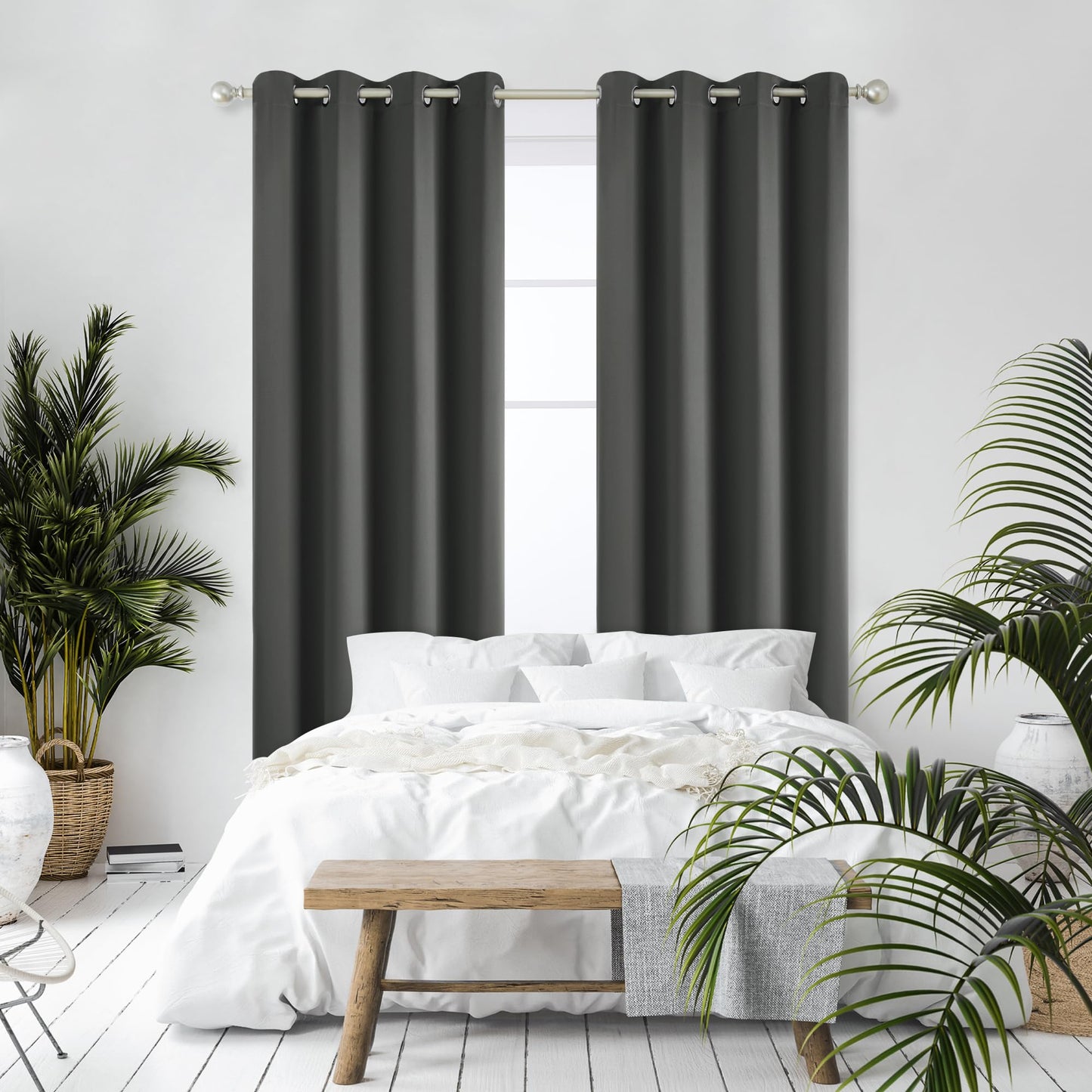 Deconovo Verdunklungsvorhänge Gardinen 2er Set H175 x B140 cm Vorhänge Blickdicht Wohnzimmer Curtains mit ösen Verdunkelung Dunkelgrau