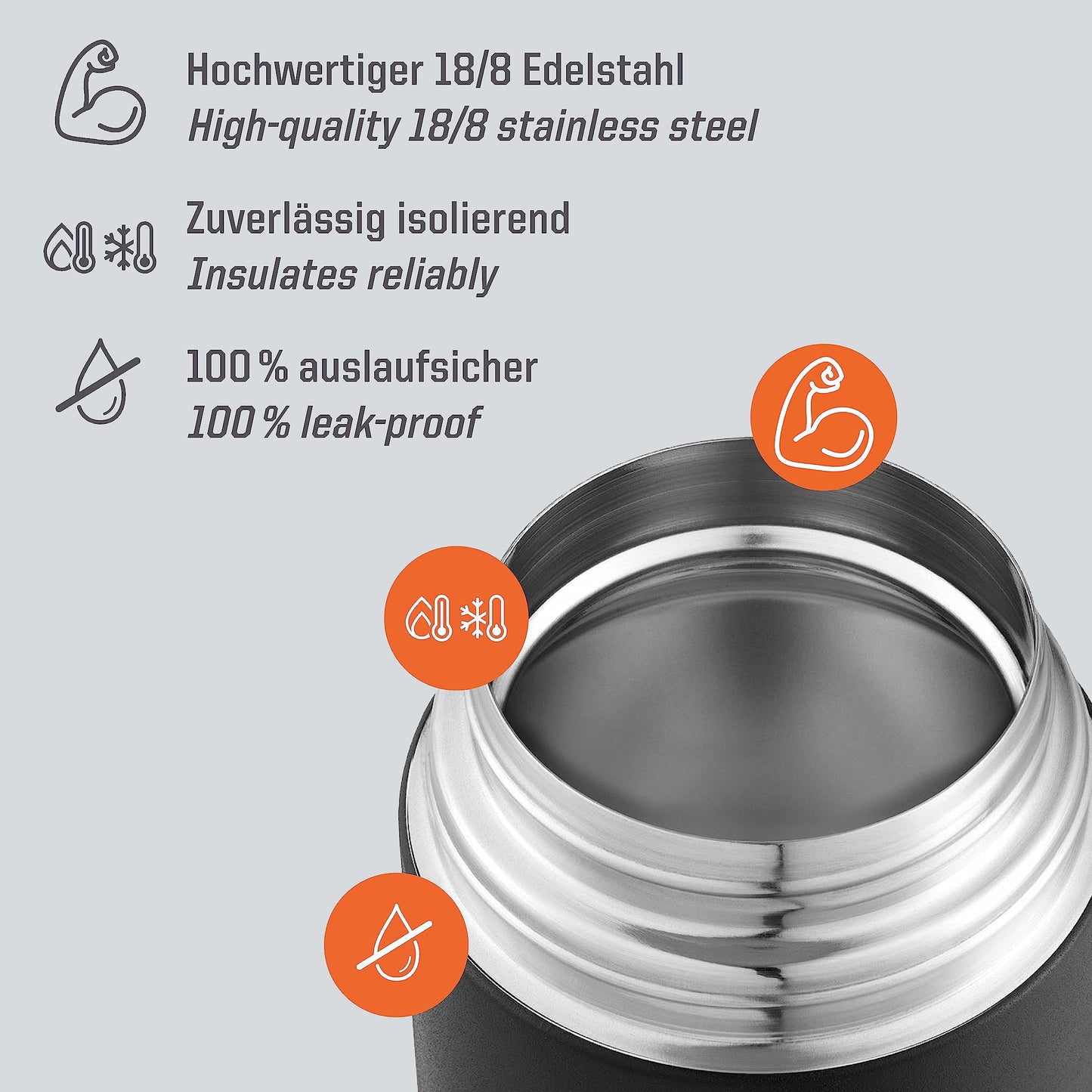 Esbit Thermobehälter Classic für Speisen - Warmhaltebehälter 1000 ml in Schwarz - aus Edelstahl für warme und kalte Lebensmittel