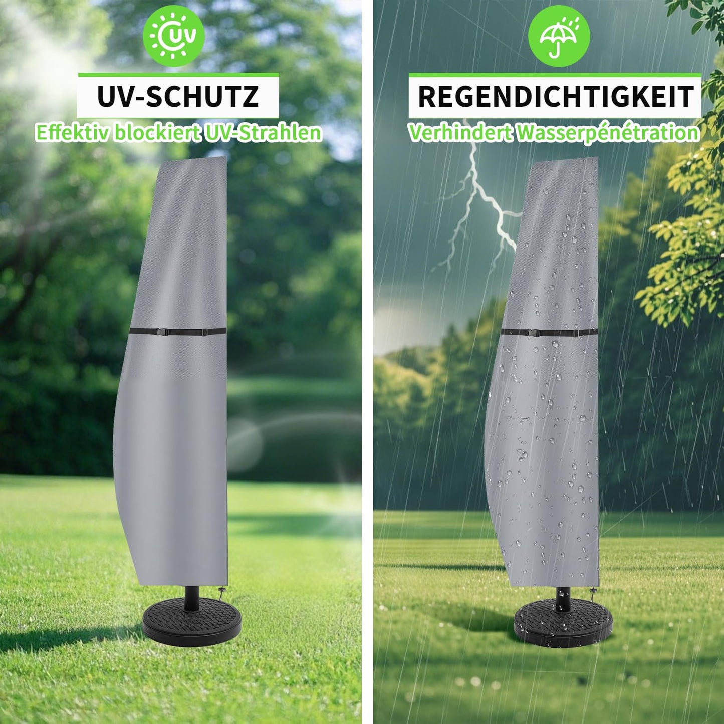 MI CASA Sonnenschirm Schutzhülle, Sonnenschirmhülle Schutzhülle für Sonnenschirm 2 bis 3 M, Ampelschirm Schutzhülle Ampelschirm Hülle Gartenschirm Abdeckung, Wasserdiht und UV-Anti (265x40x70/50cm)