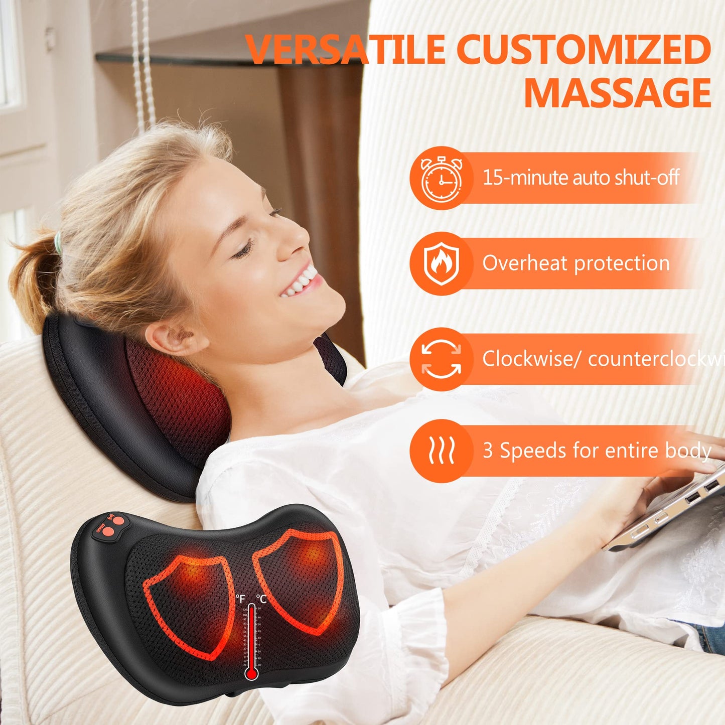 Shiatsu Massagegerät, Massagekissen für Nacken Schulter Rücken, Rückenmassagegerät mit rotierenden Massageköpfen mit Wärmefunktion für Büro Zuhause, Muttertagsgeschenk