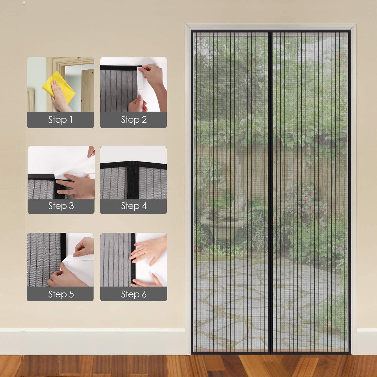 MYCARBON Fliegengitter Balkontür, Stärkere Magnet Insektenschutz Tür 70x200cm, Für Kellertür, Terrassentür, Wohnzimmer, Ohne Bohren, Einfache Montage, Nicht Kürzbar, Schwarz