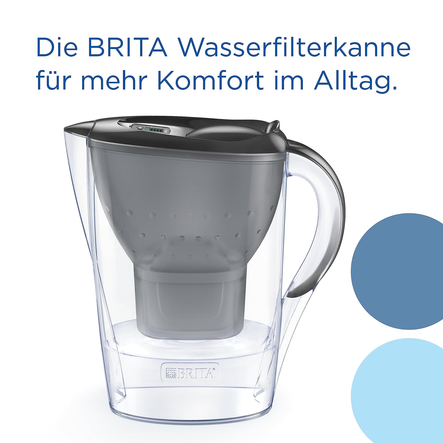 BRITA Wasserfilter Kanne Marella graphit (2,4l) inkl. 6x MAXTRA PRO All-in-1 Kartusche (Halbjahrespaket) – Wasserfilter reduziert Kalk, Chlor, Blei, Kupfer & geschmacksstörende Stoffe im Wasser