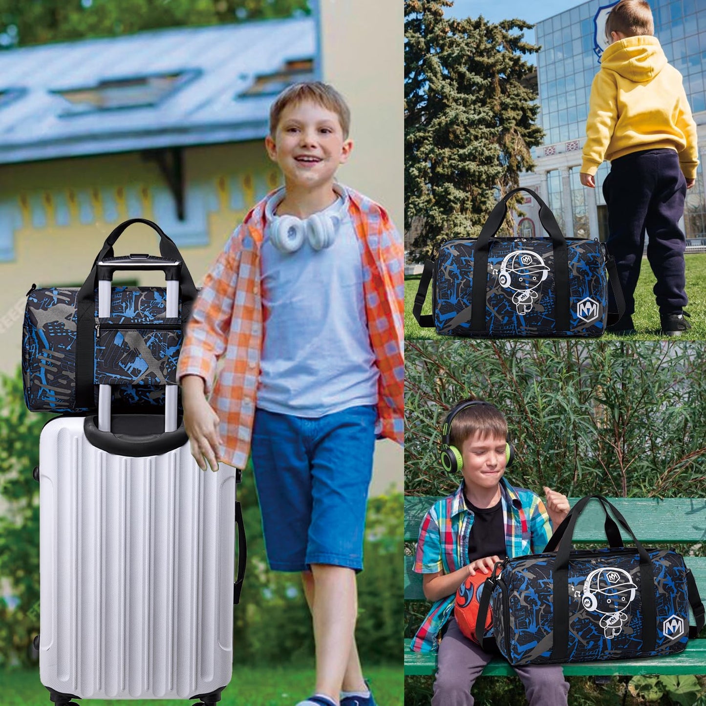 Sporttasche Kinder Schwimmtasche Jungen Damen mit Schuhfach und Nassfach Badetasche Teenager Kleine Reisetasche Fitnesstasche (Prinz Graffiti Blau)