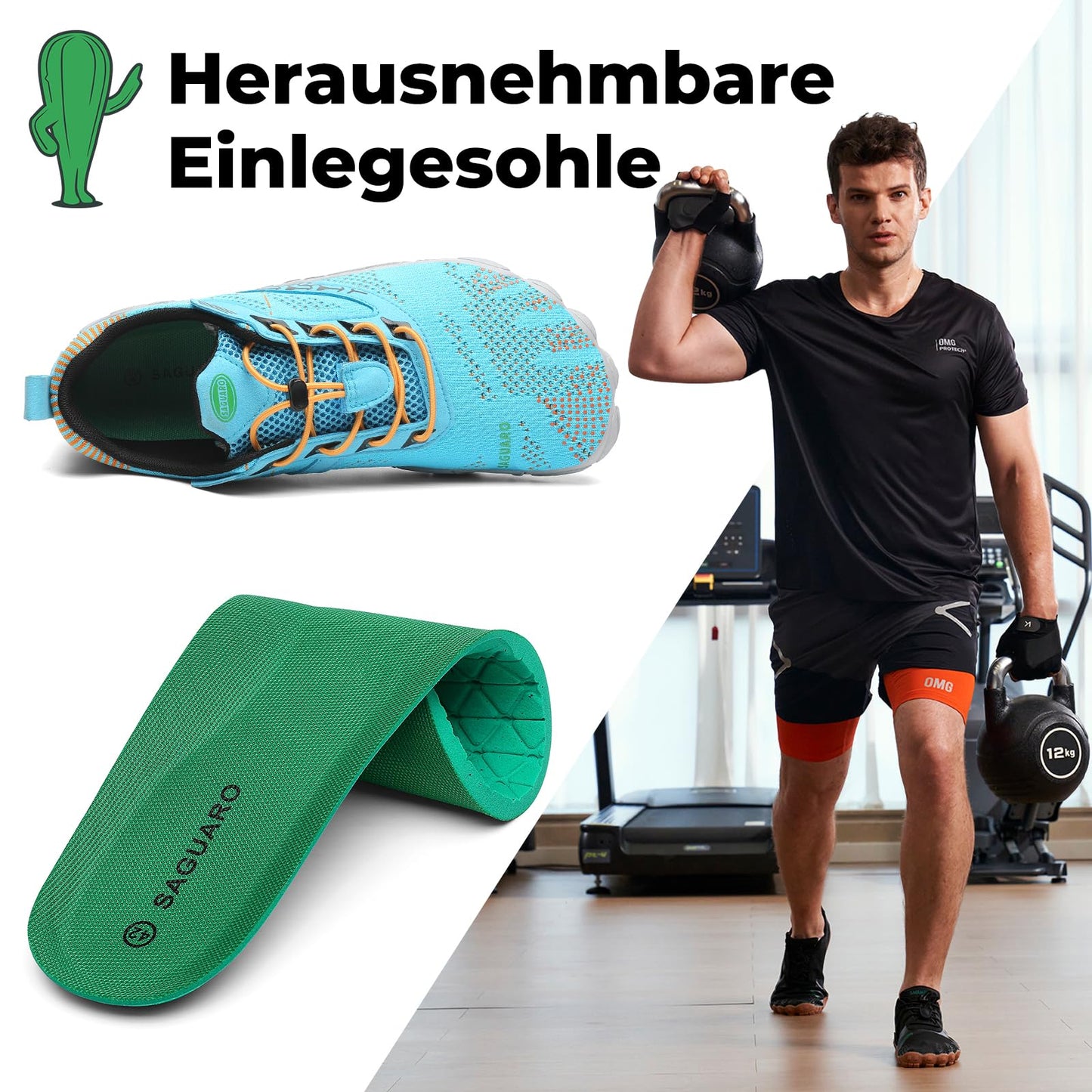 SAGUARO Barfußschuhe Herren Barfuss Schuhe Damen Barfussschuhe Zehenschuhe Outdoor & Indoor Fitnessschuhe rutschfest Traillaufschuhe Barefoot Shoes mit Zero-Drop Solhe Aero,Gr.45